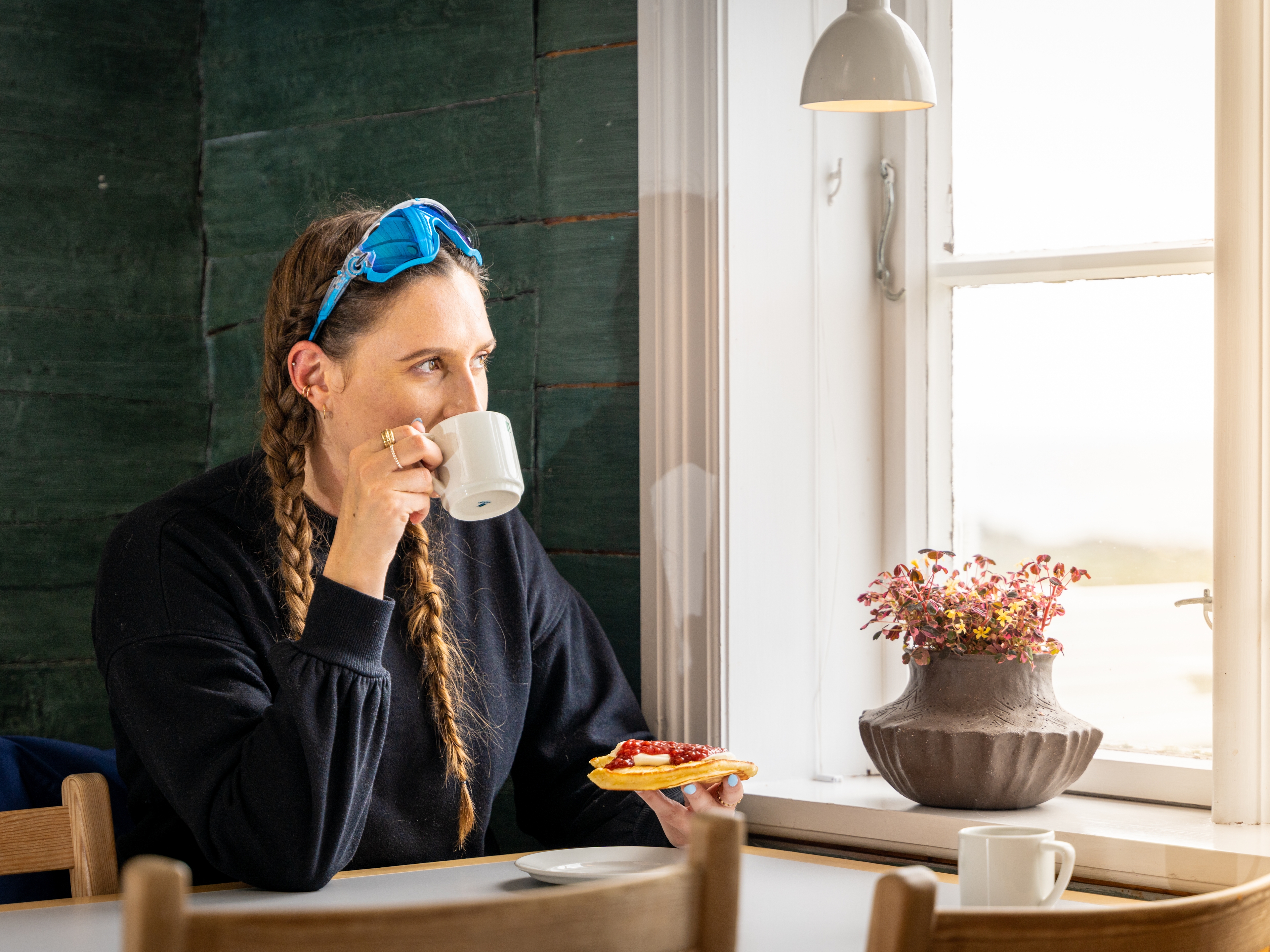 A women eats lapper at Hå old vicarage in Jæren, Fjord Norway.