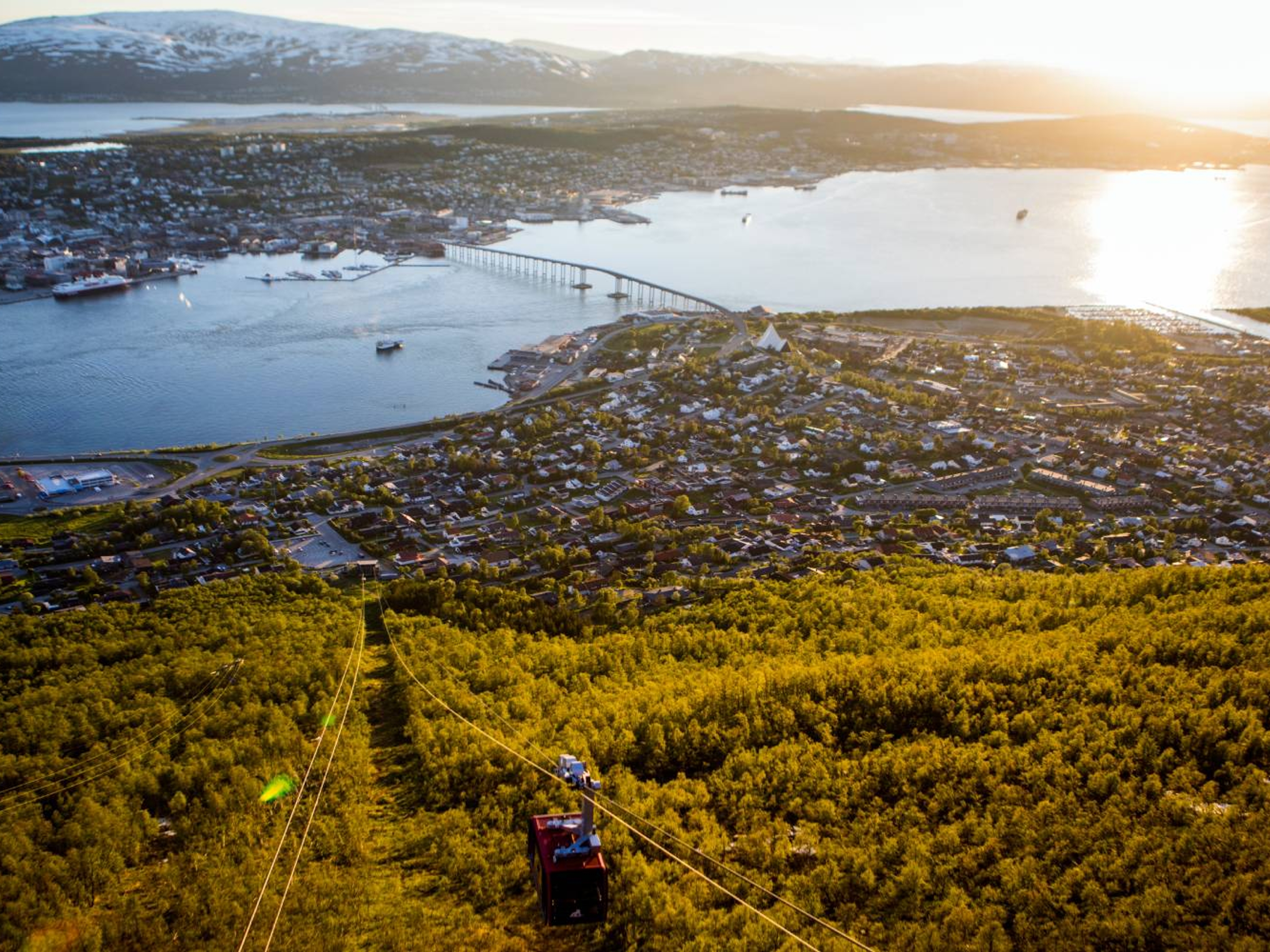 Cable car and view over Tromsø and the fjord