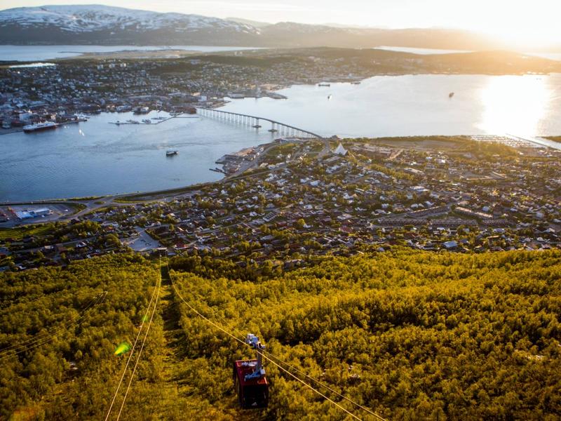 Cable car and view over Tromsø and the fjord
