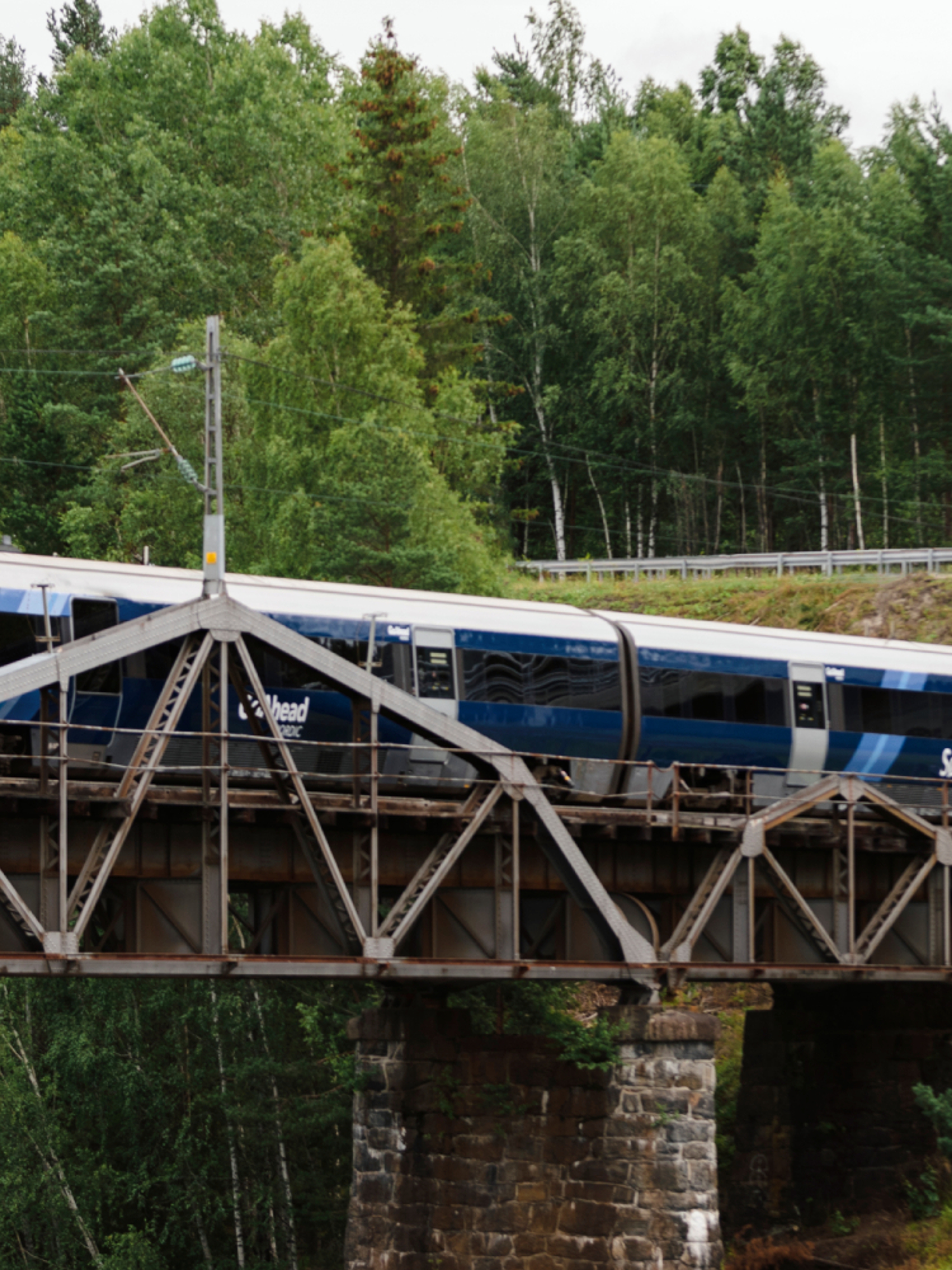 The Sørland Line driver over a bridge in the forest, Norway