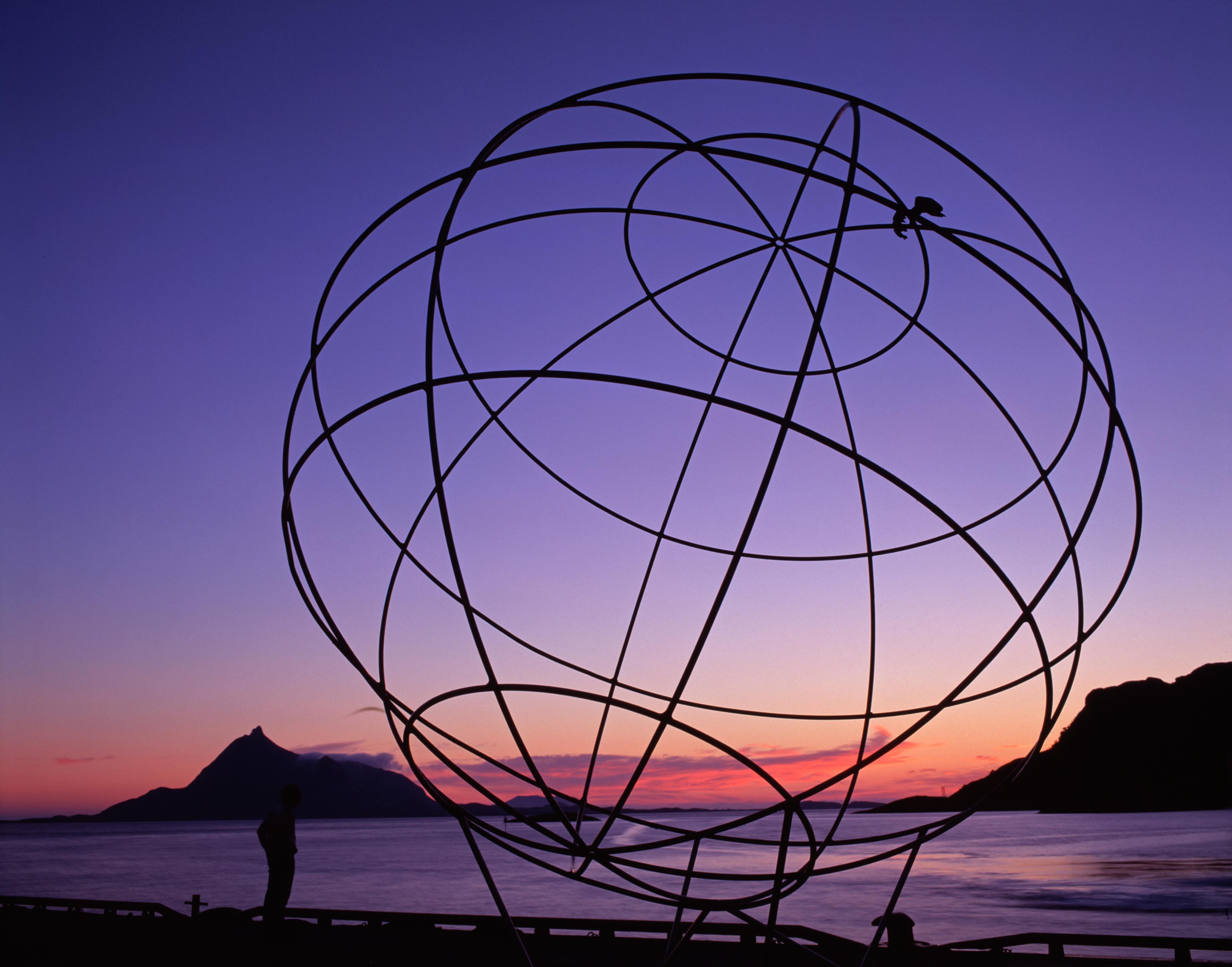 The globe marking the Arctic Circle in Tonnes at Rødøy, Norway.