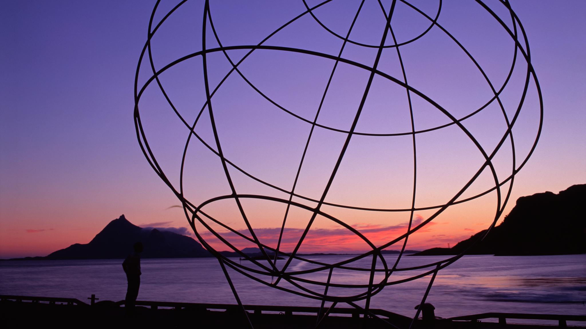 The globe marking the Arctic Circle in Tonnes at Rødøy, Norway.