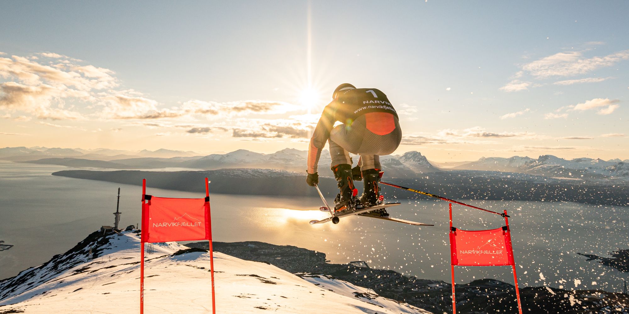 Alpine athlete competing at Narvik mountain with a spectacular view