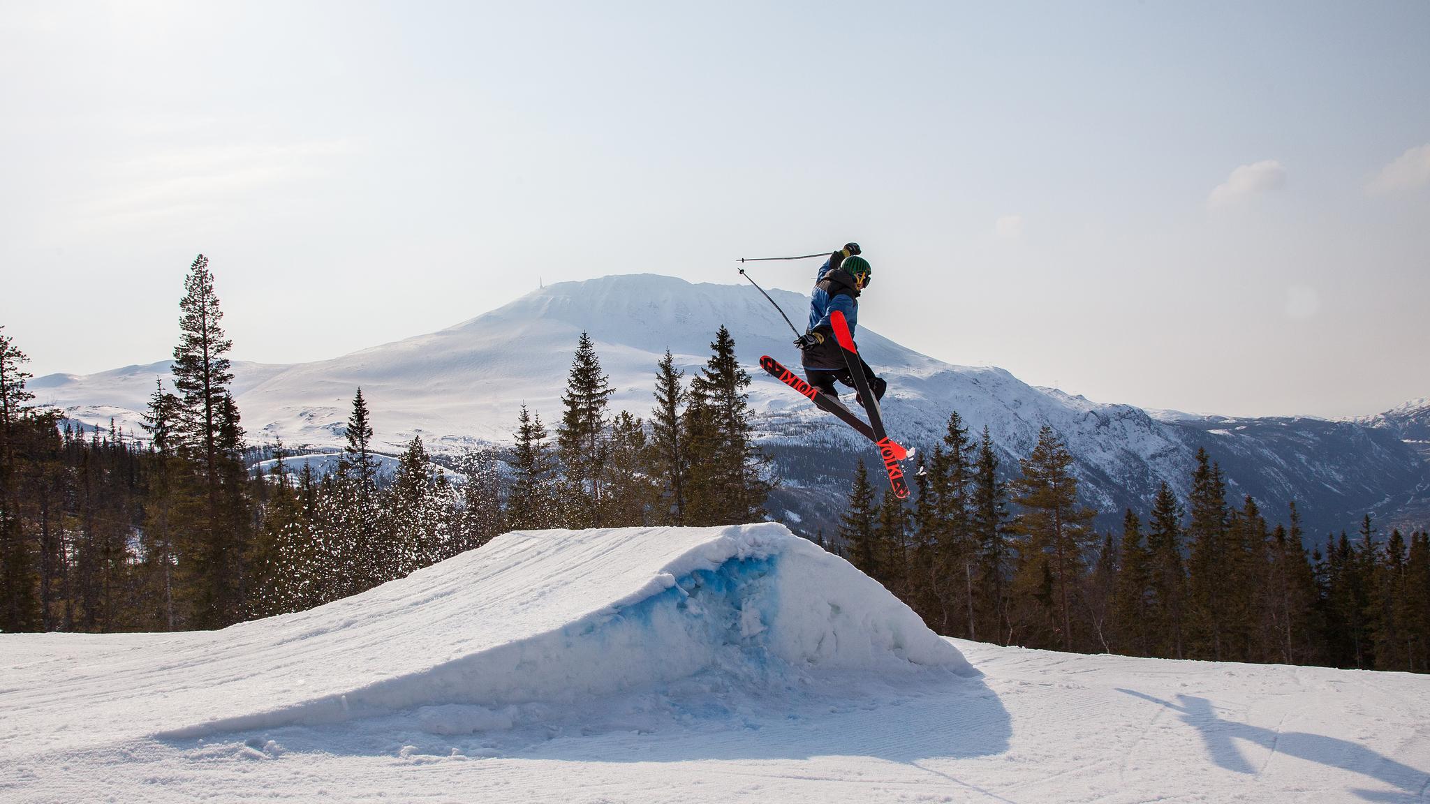 Alpine skier jumping at Gaustablikk in Telemark, Eastern Norway