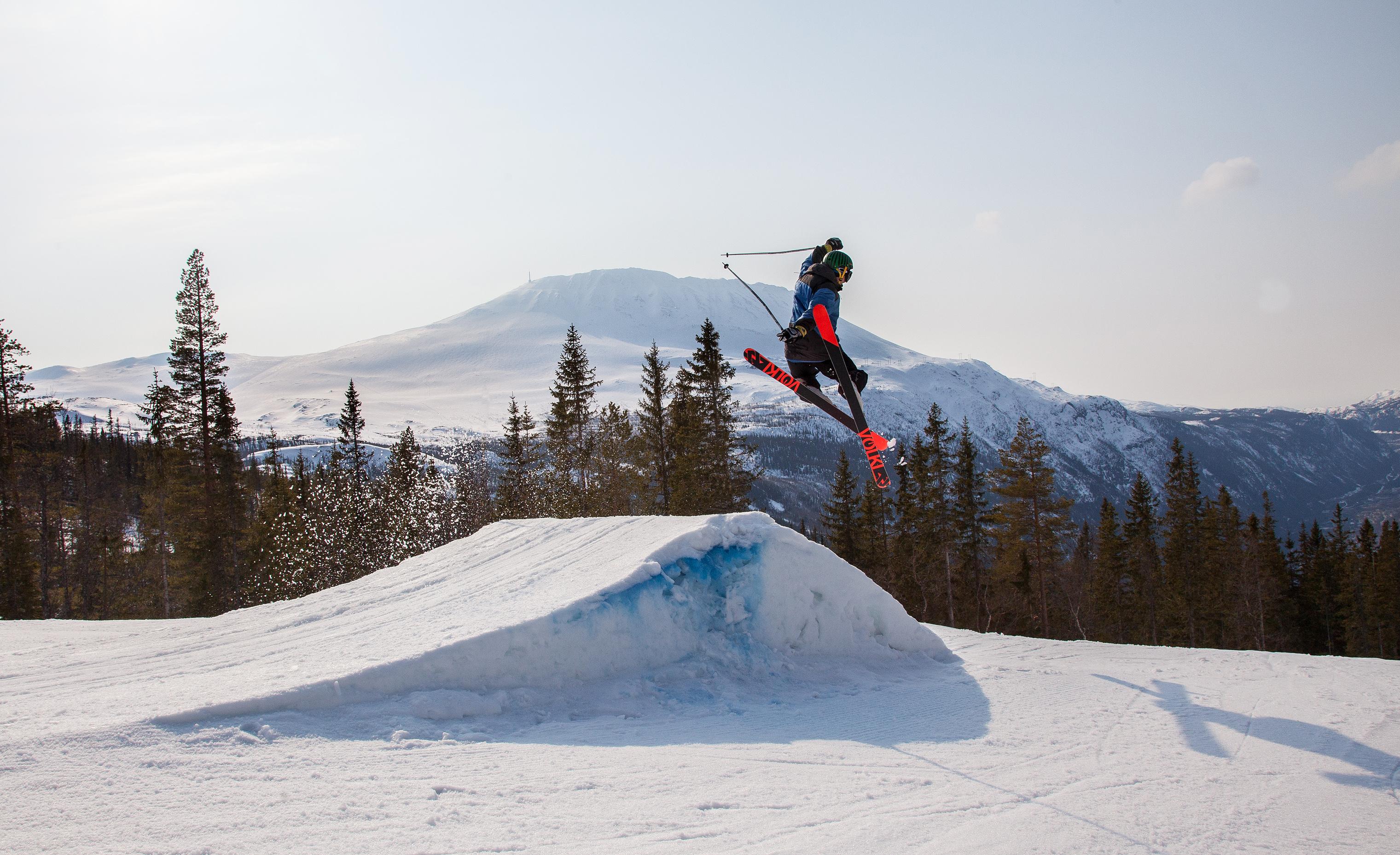 Alpine skier jumping at Gaustablikk in Telemark, Eastern Norway