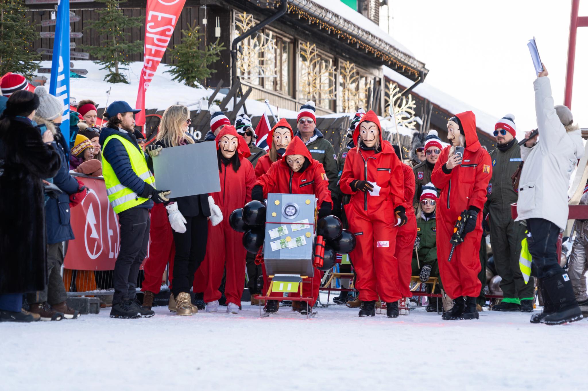 A group of people at the kicksledding championship in Geilo, Eastern Norway.