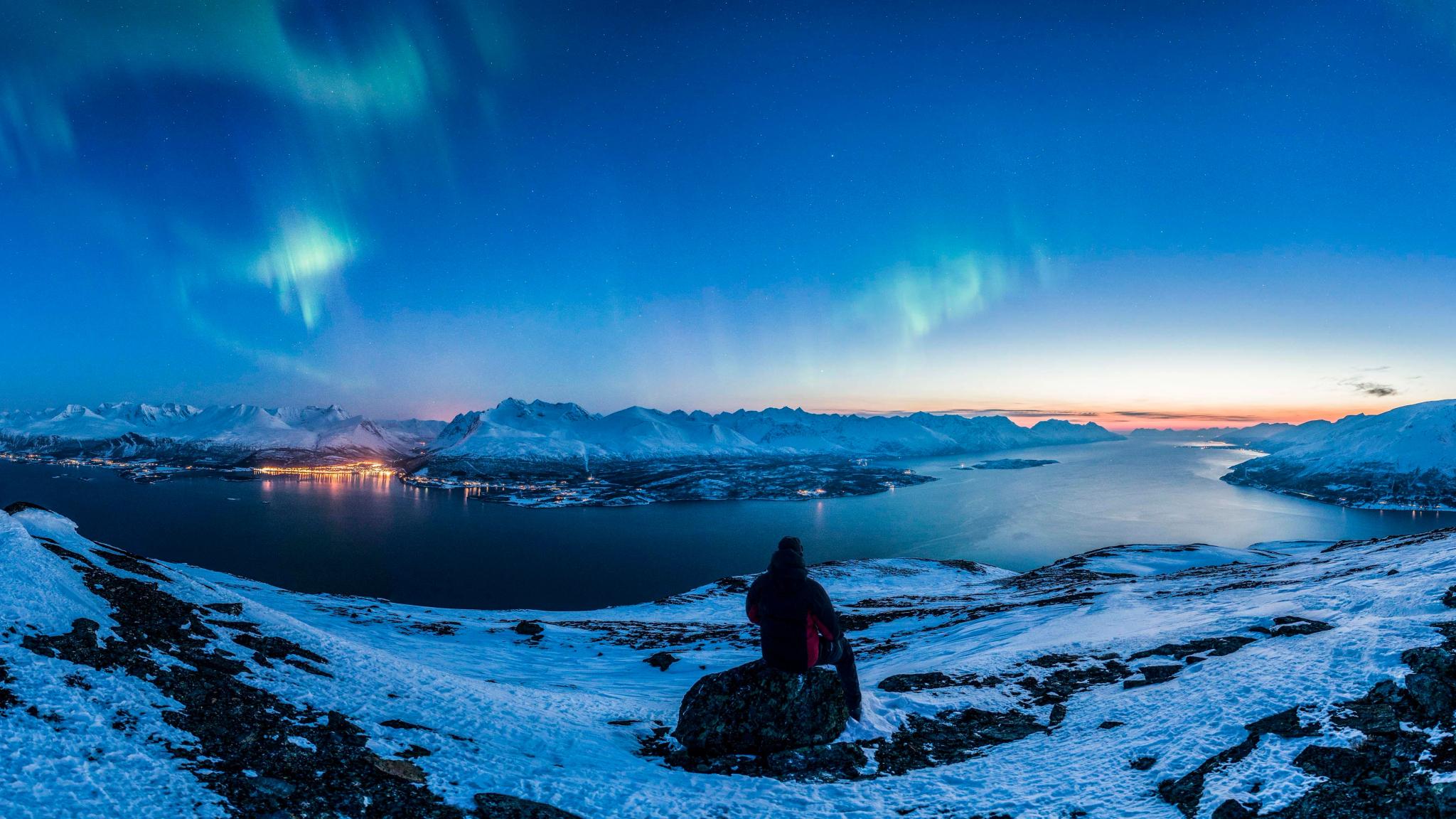 Aurora borealis over Lyngenfjord, Northern Norway