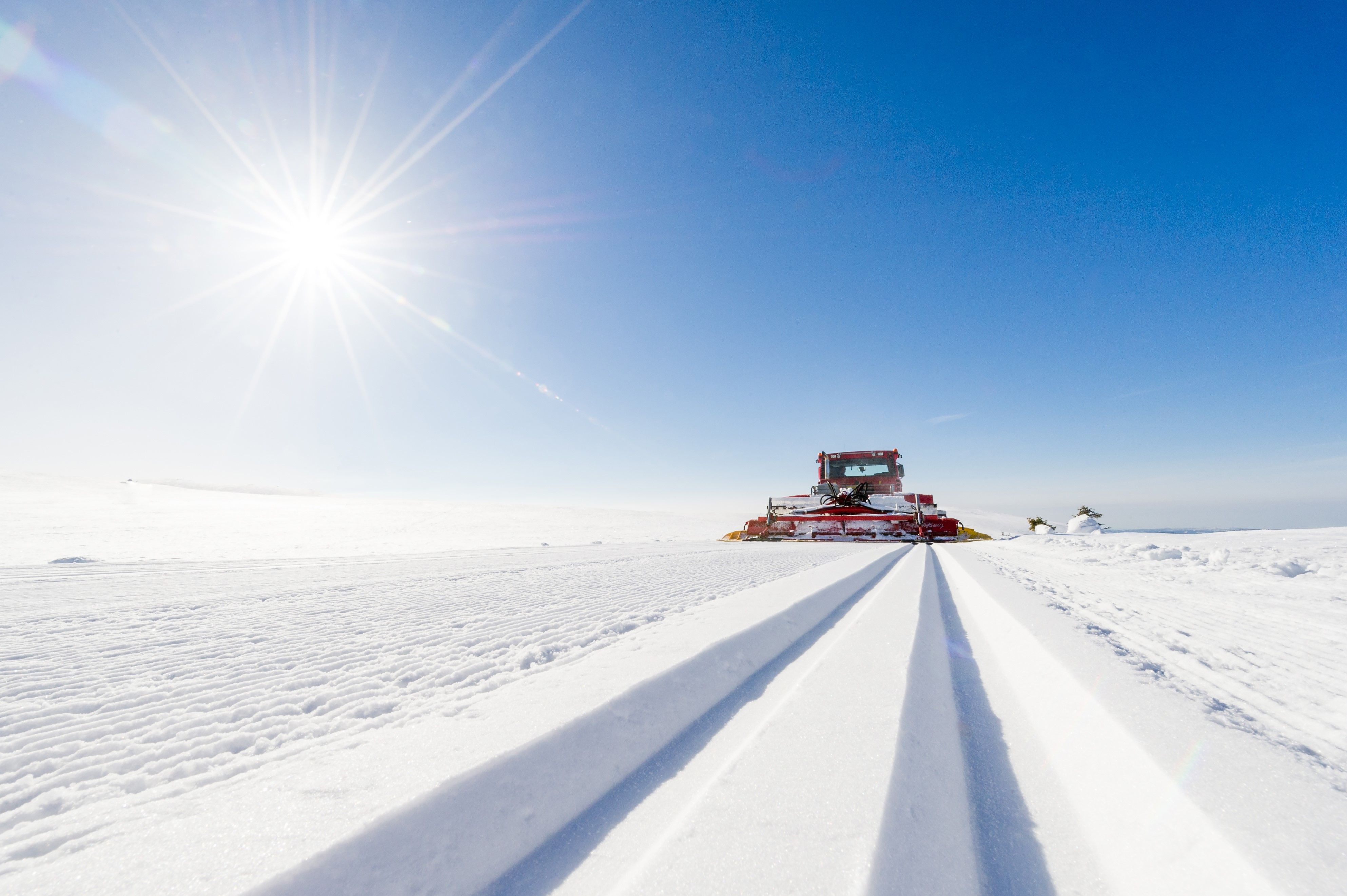 Freshly groomed cross-country tracks on a sunny winter day in Trysil, Eastern Norway