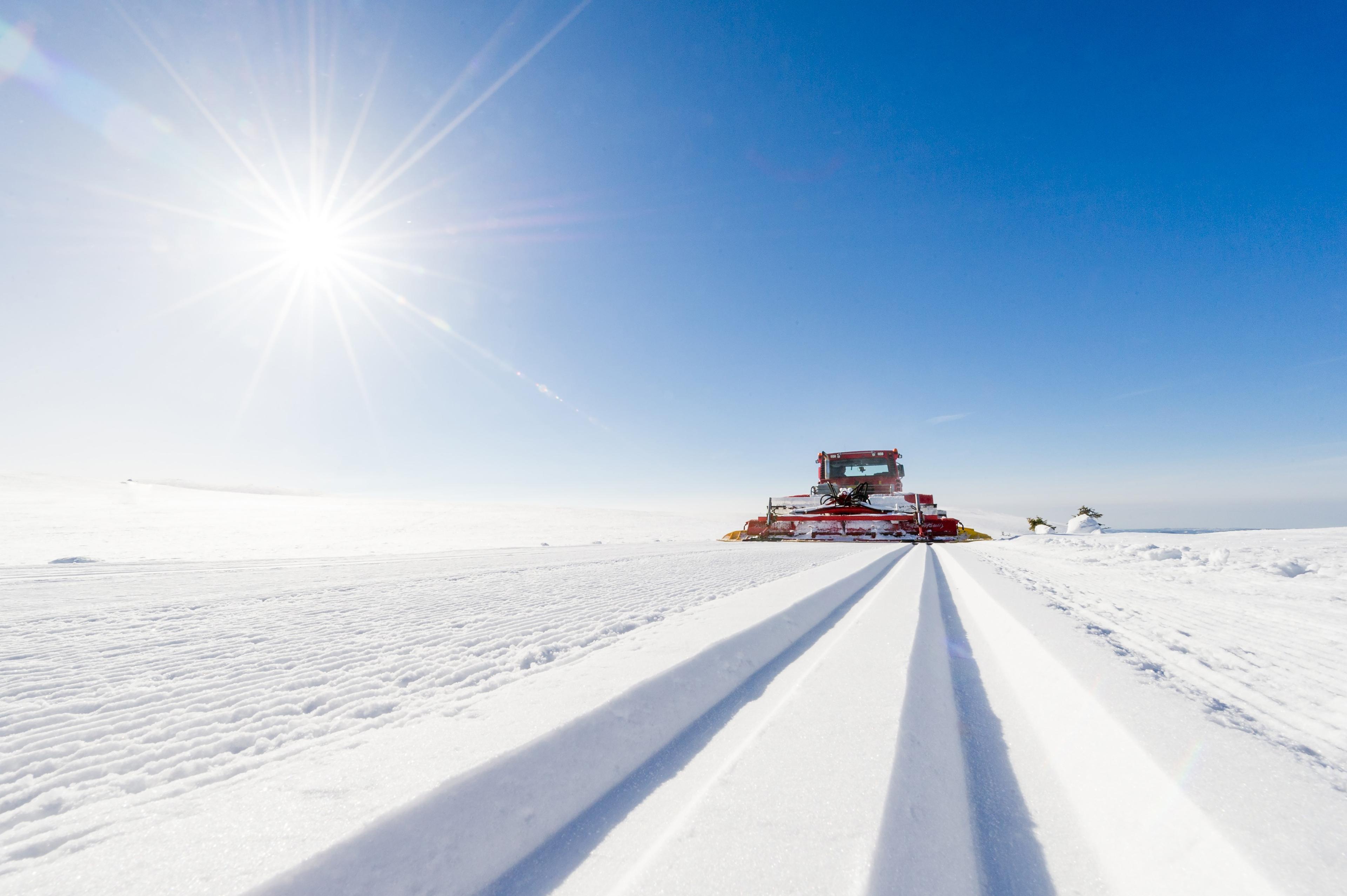 Freshly groomed cross-country tracks on a sunny winter day in Trysil, Eastern Norway