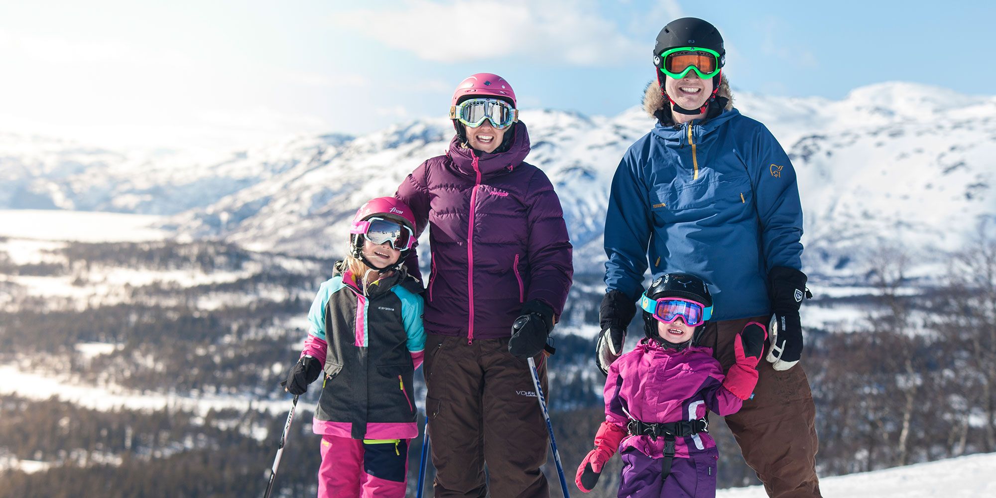 A family is going alpine skiing at Rauland, Norway.