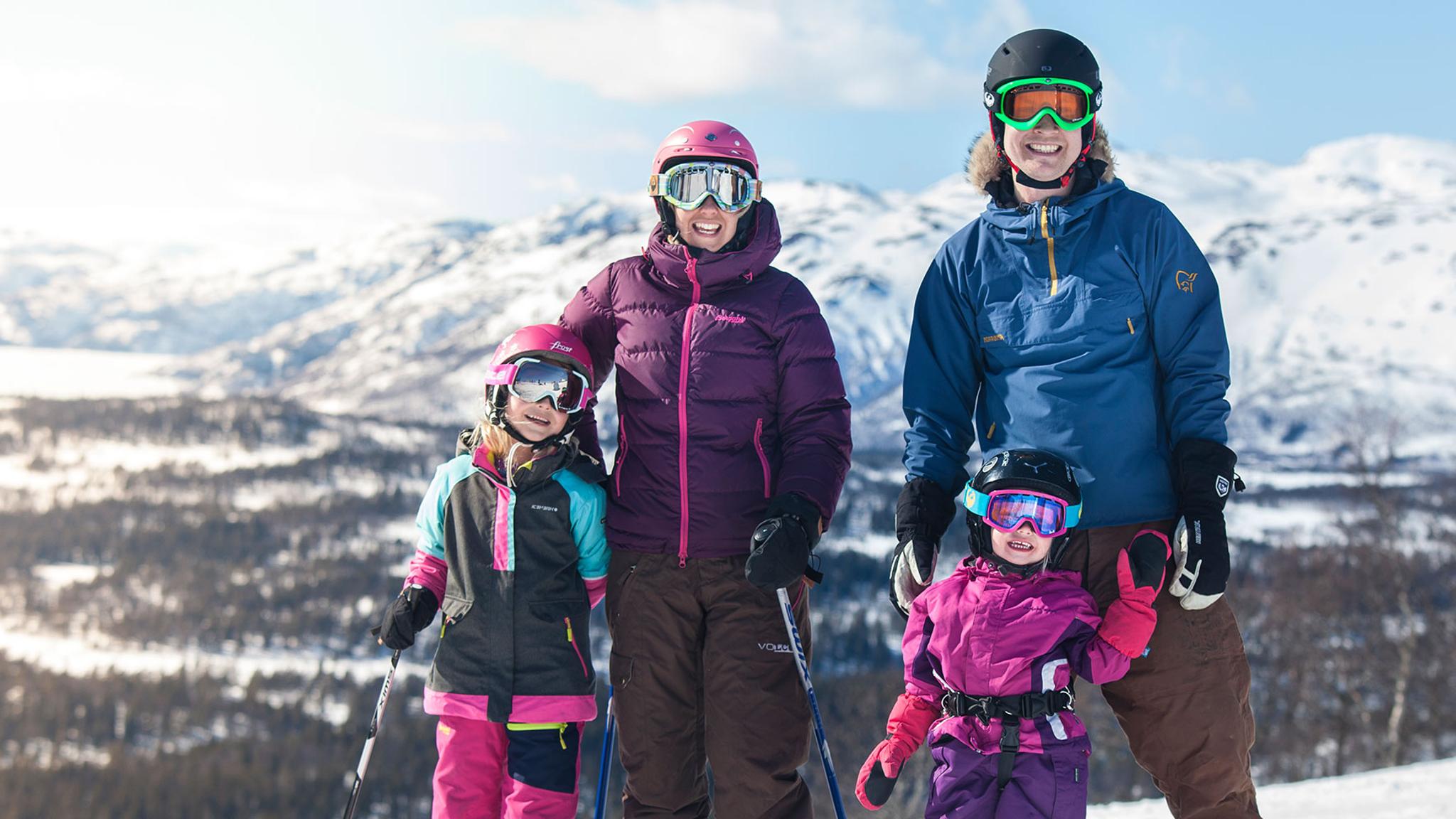 A family is going alpine skiing at Rauland, Norway.