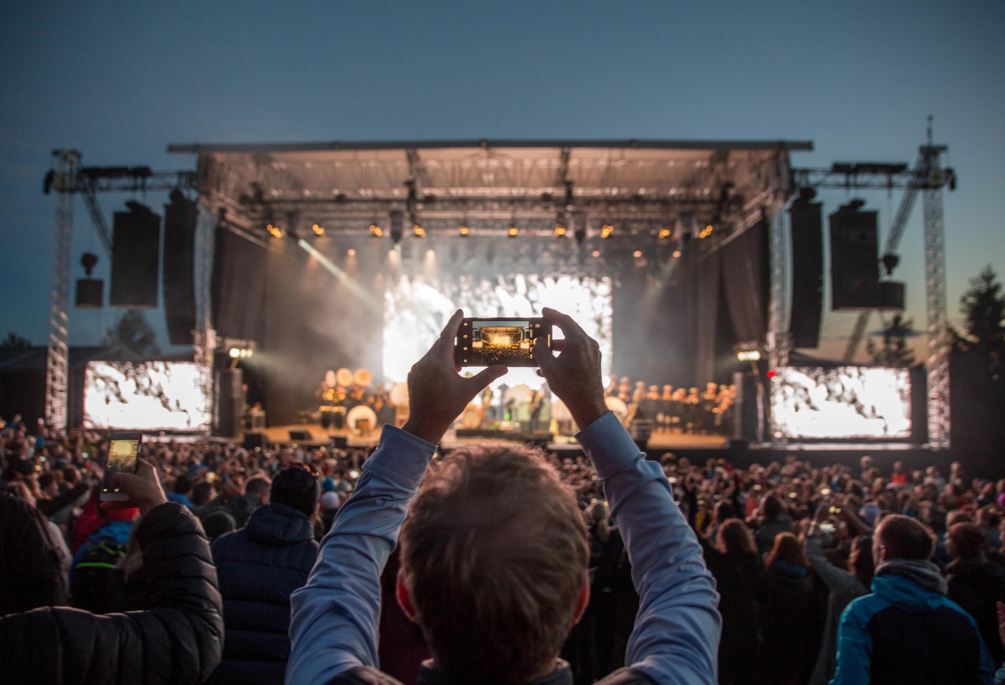 A large crowd in front of a stage at OverOslo music festival at Grefsenkollen in Oslo, Eastern Norway
