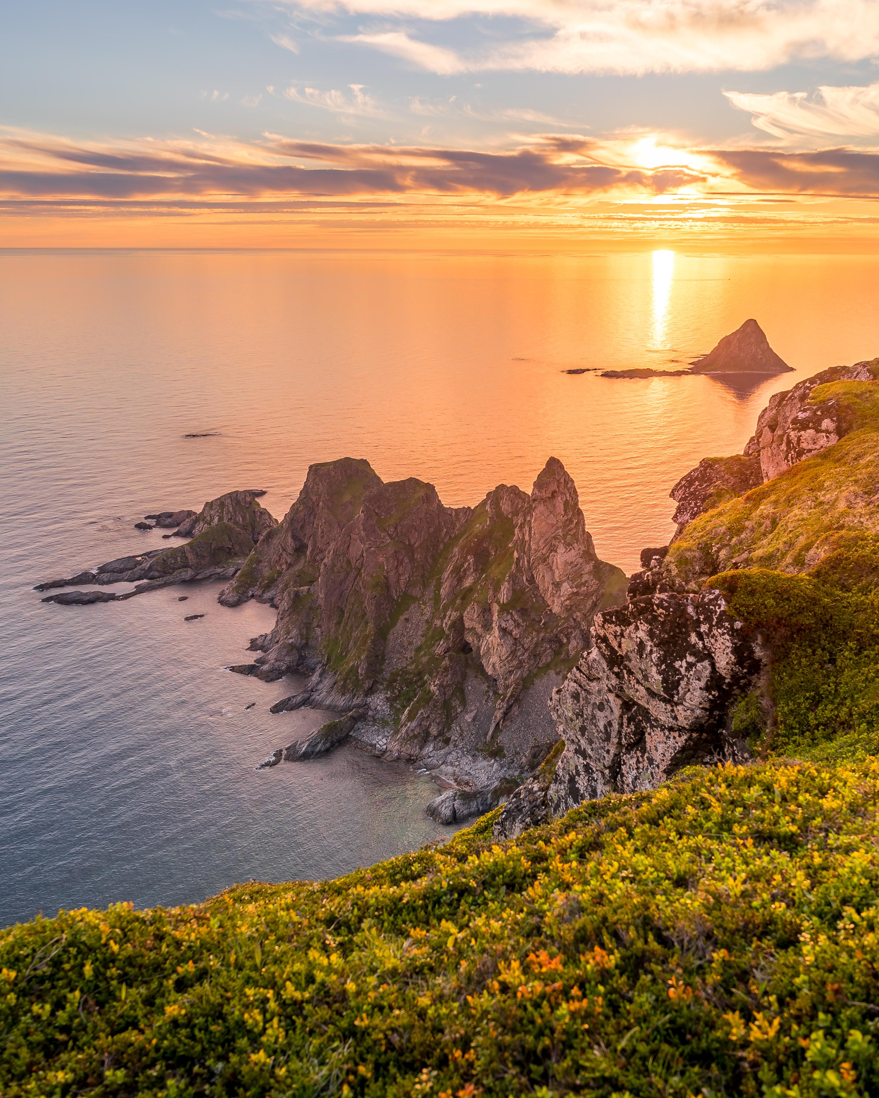 Midnight sun from Måtind mountain in Andøya, Vesterålen