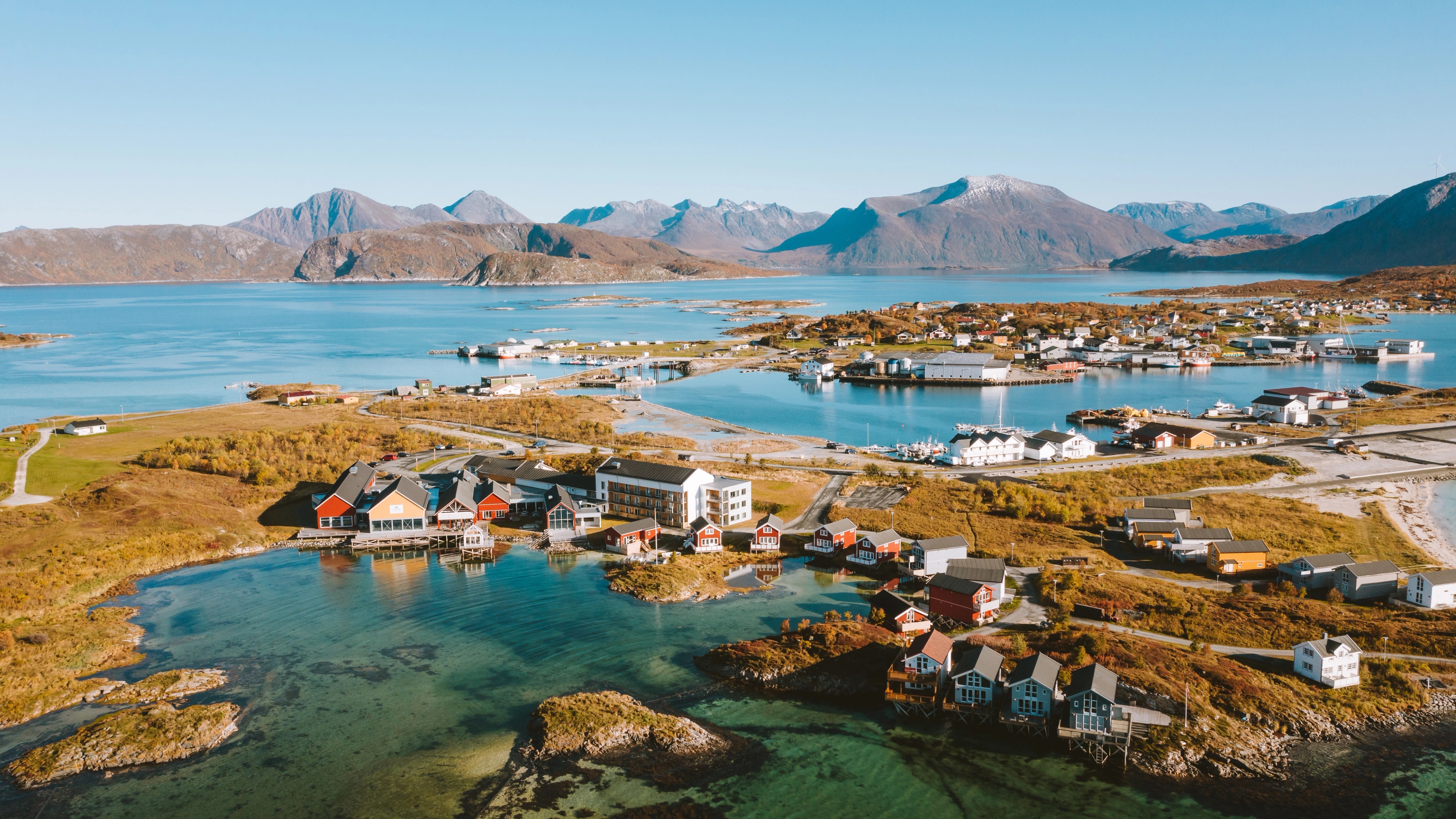 A bird's view of the Sommarøy island in autumn outside Tromsø, Northern Norway