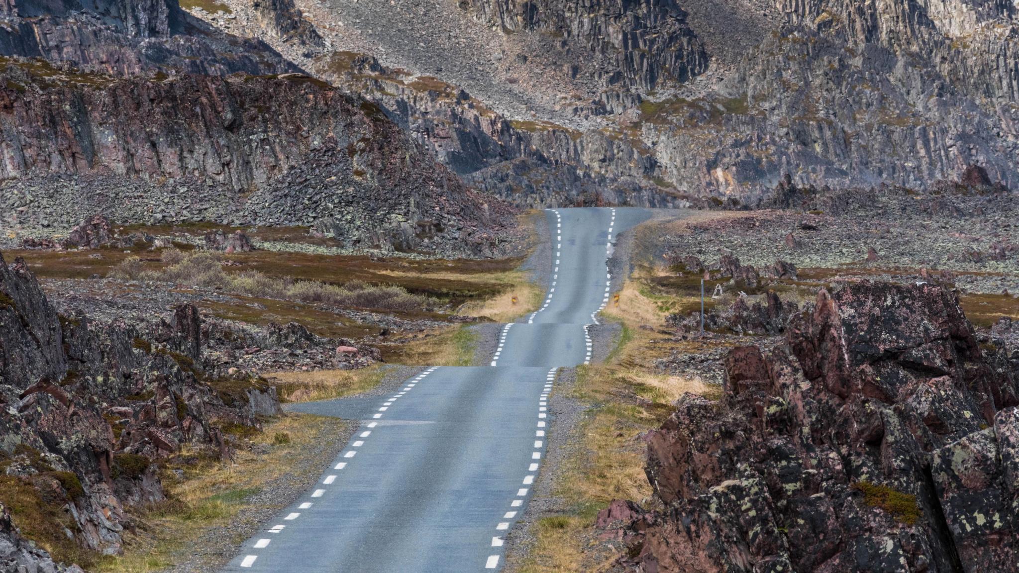 The road along National Scenic Route Varanger, Norway.