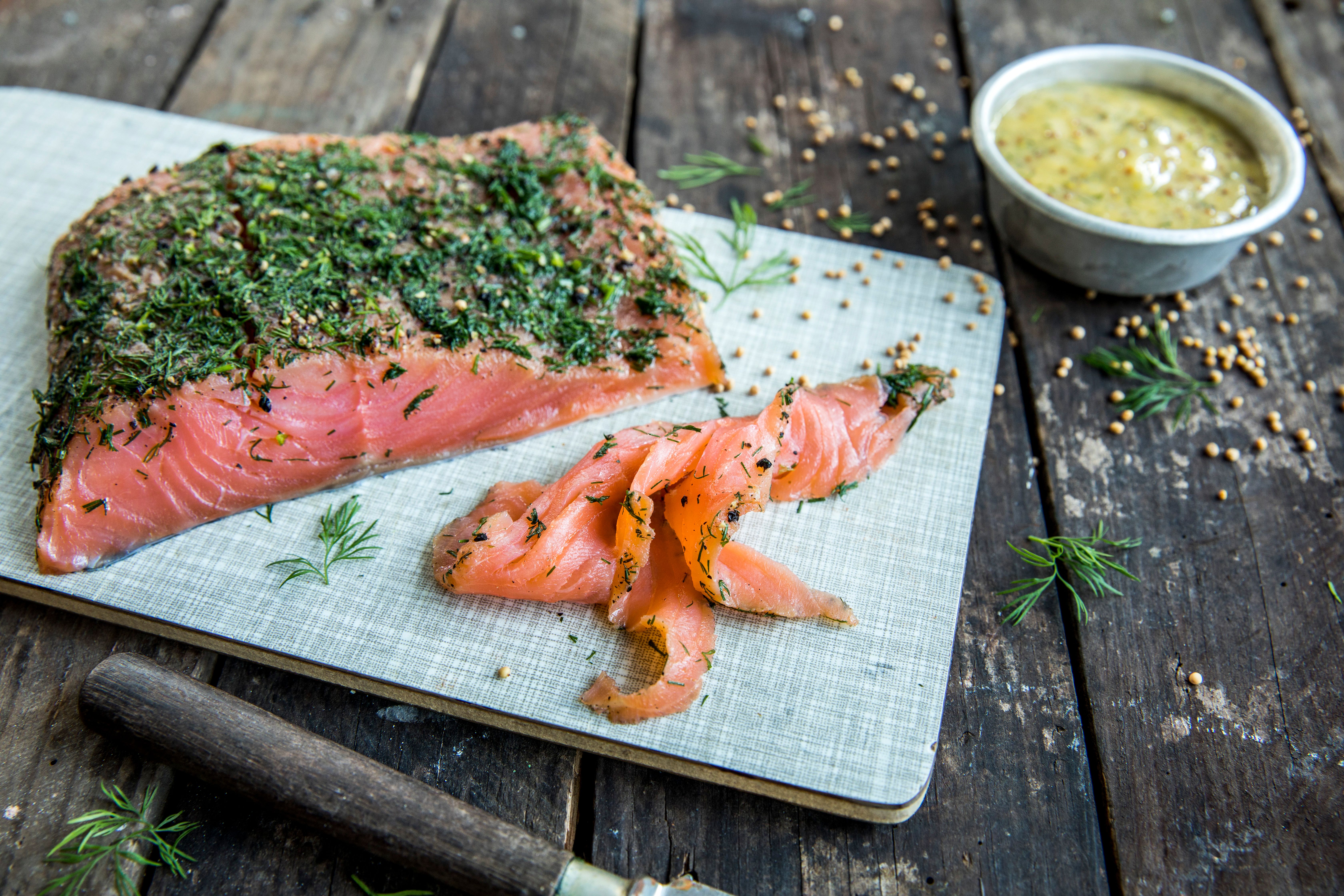 A plate with Norwegian gravlaks, cured salmon