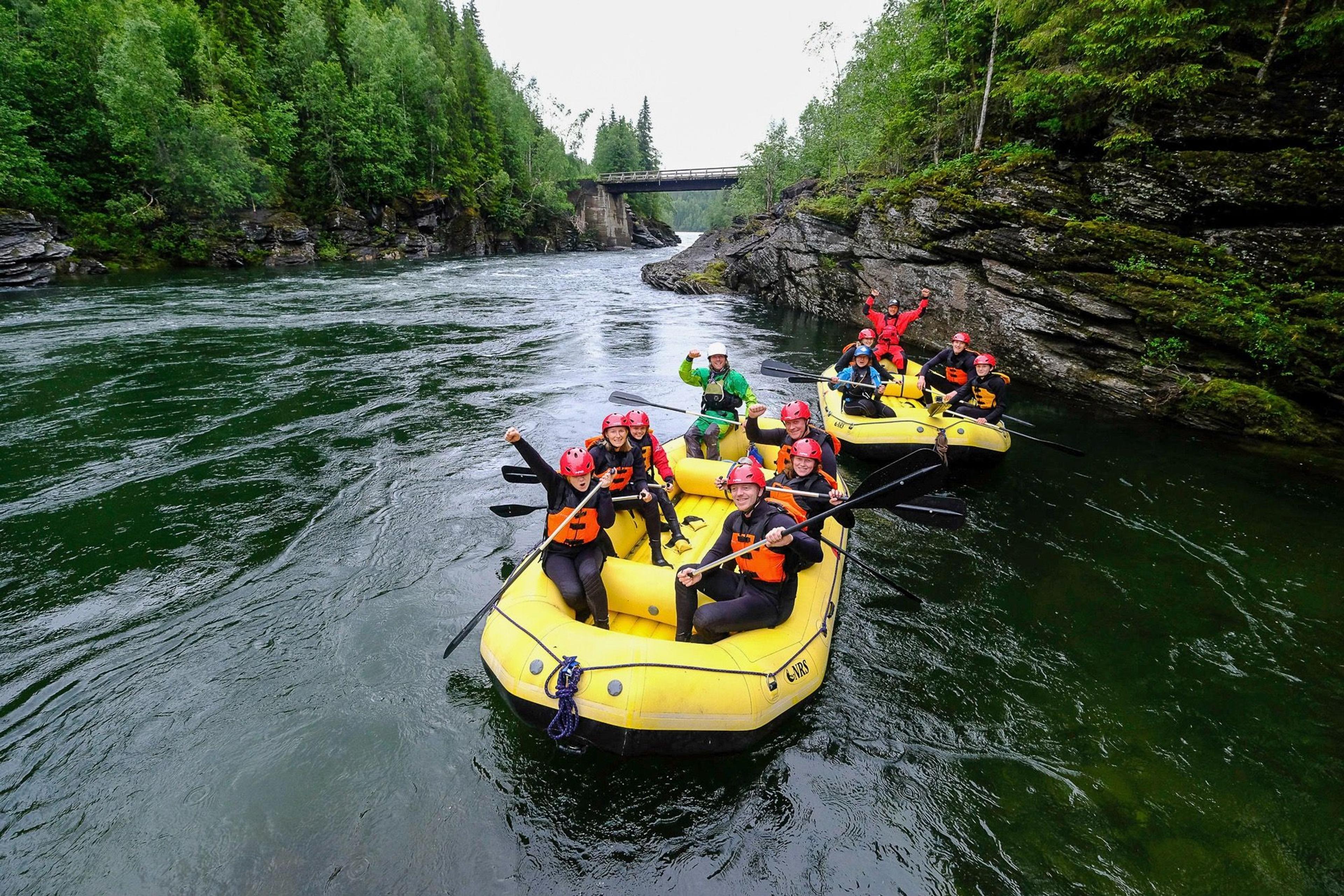 A group of people rafting in Trofors in Northern Norway