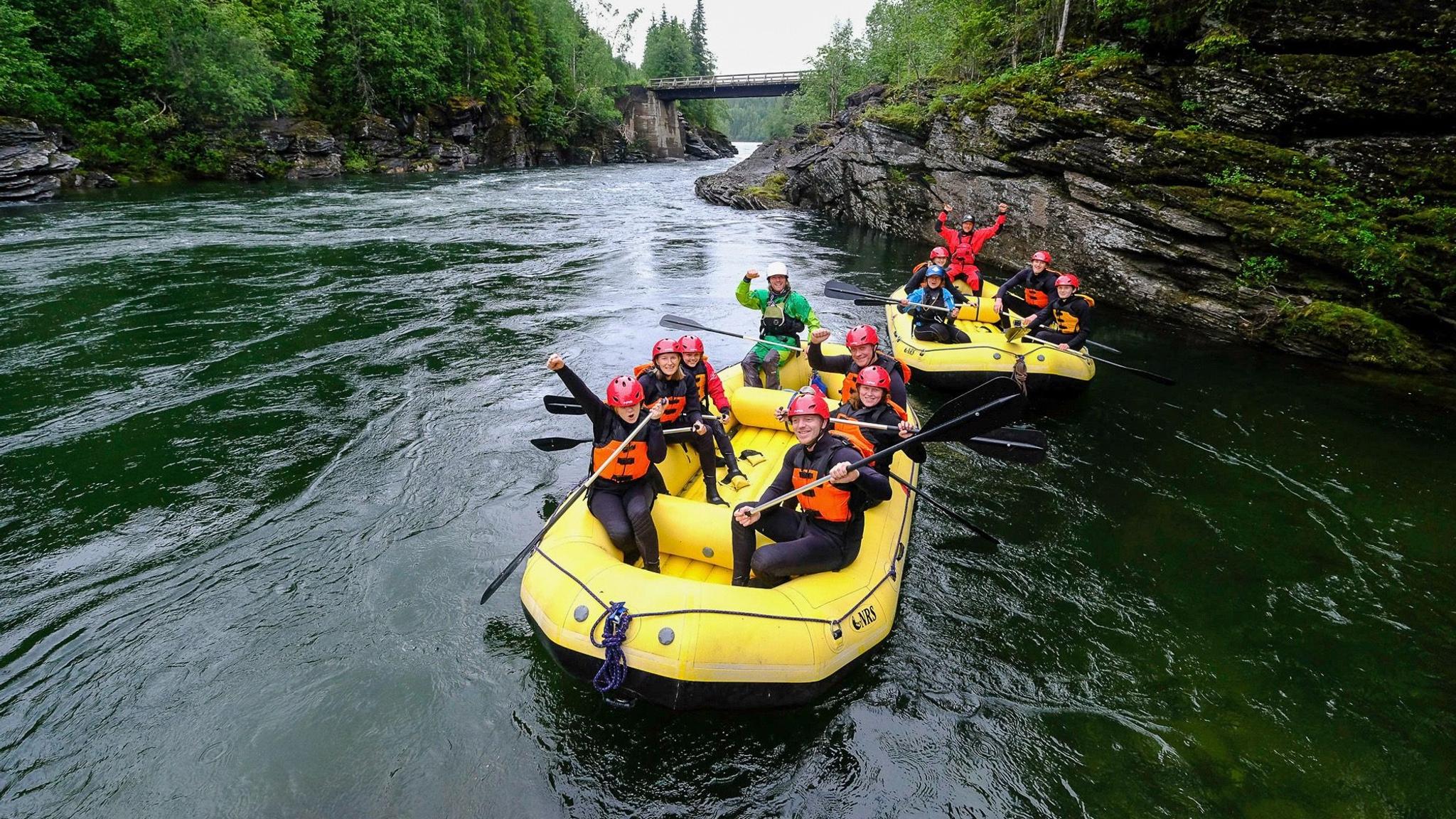 A group of people rafting in Trofors in Northern Norway