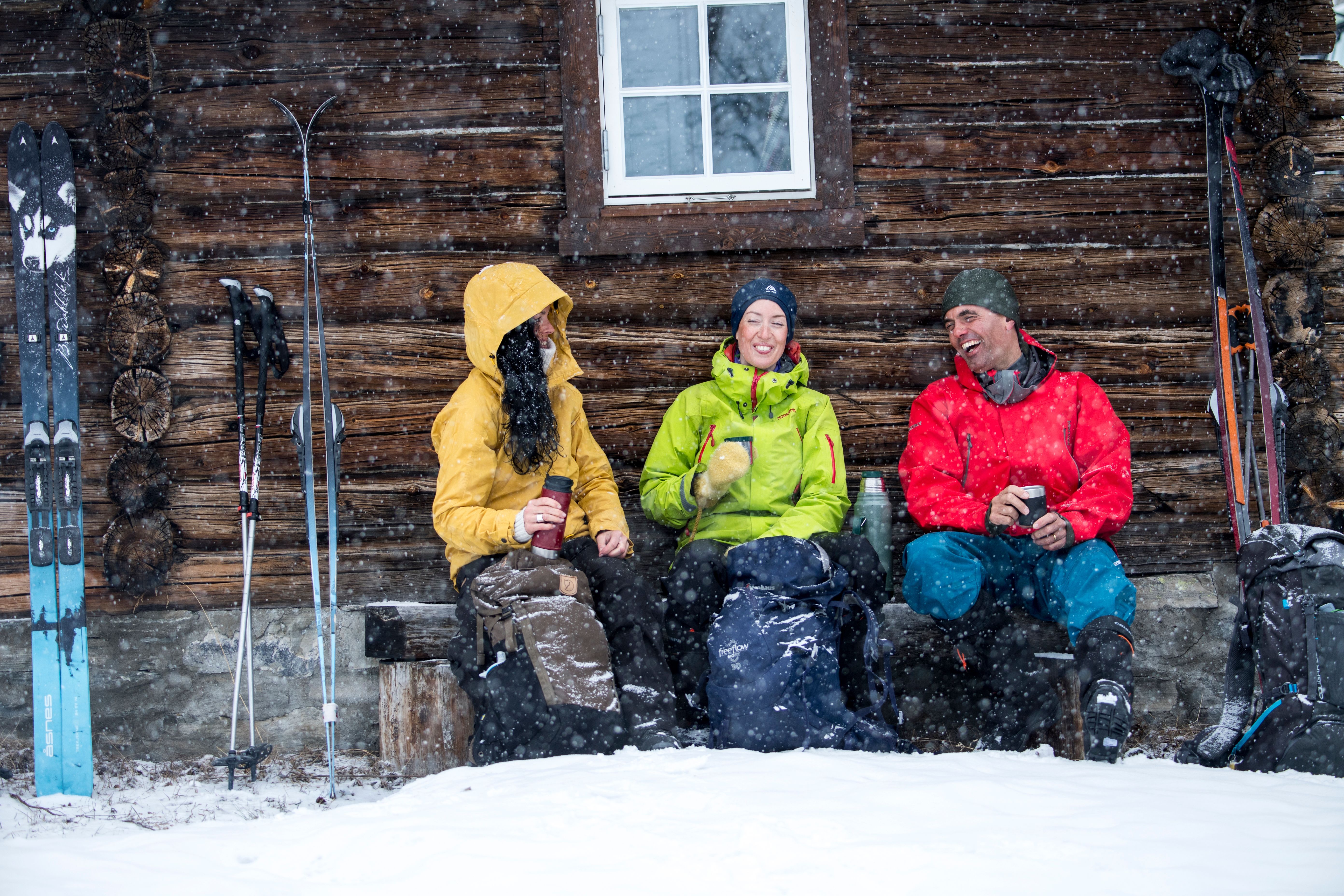 Enjoying a warm drink on a break from skiing at Høvringen in Eastern Norway