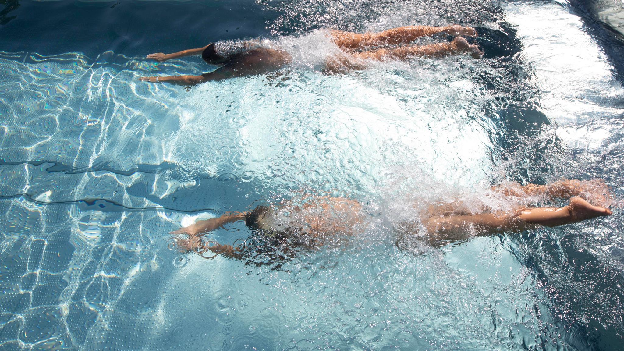 Swimming in the Fýri Resort pool, Hemsedal, Eastern Norway