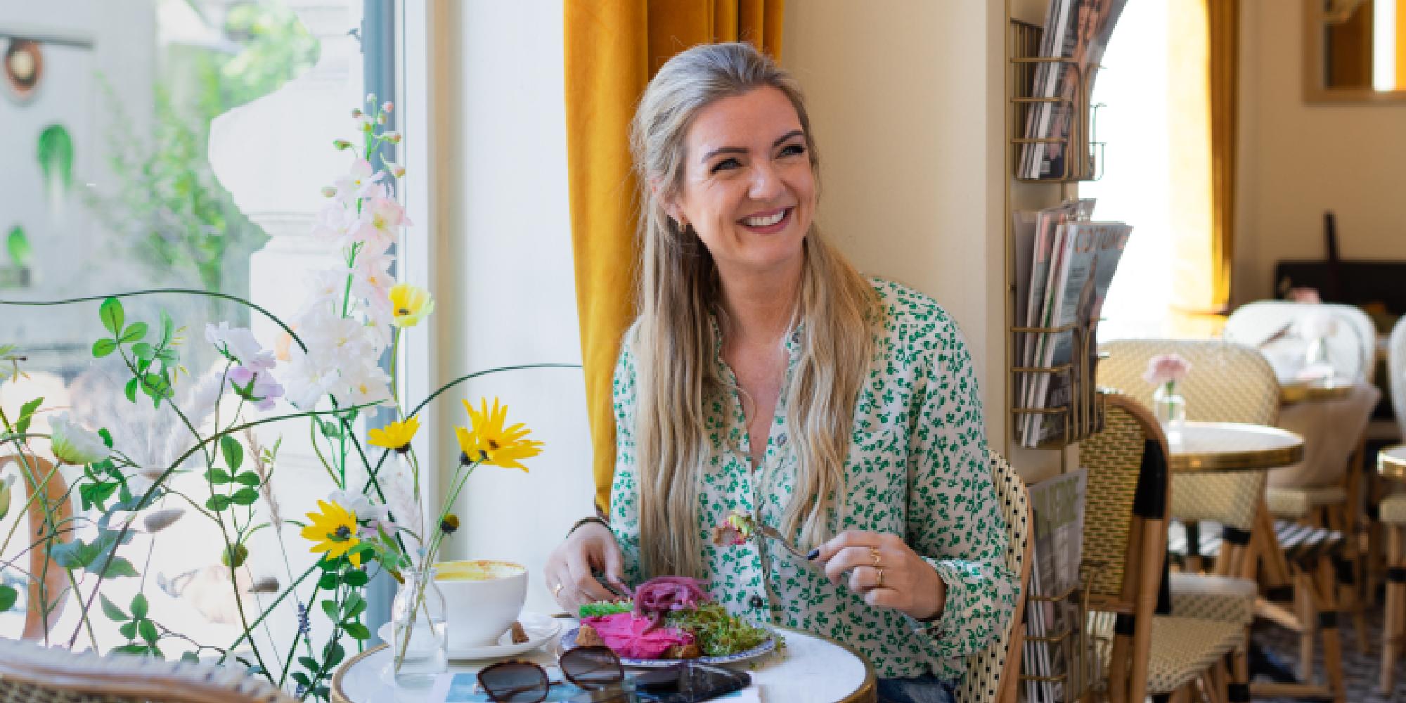 Hanne-Lene Dahlgren eating food at Oslo Raw