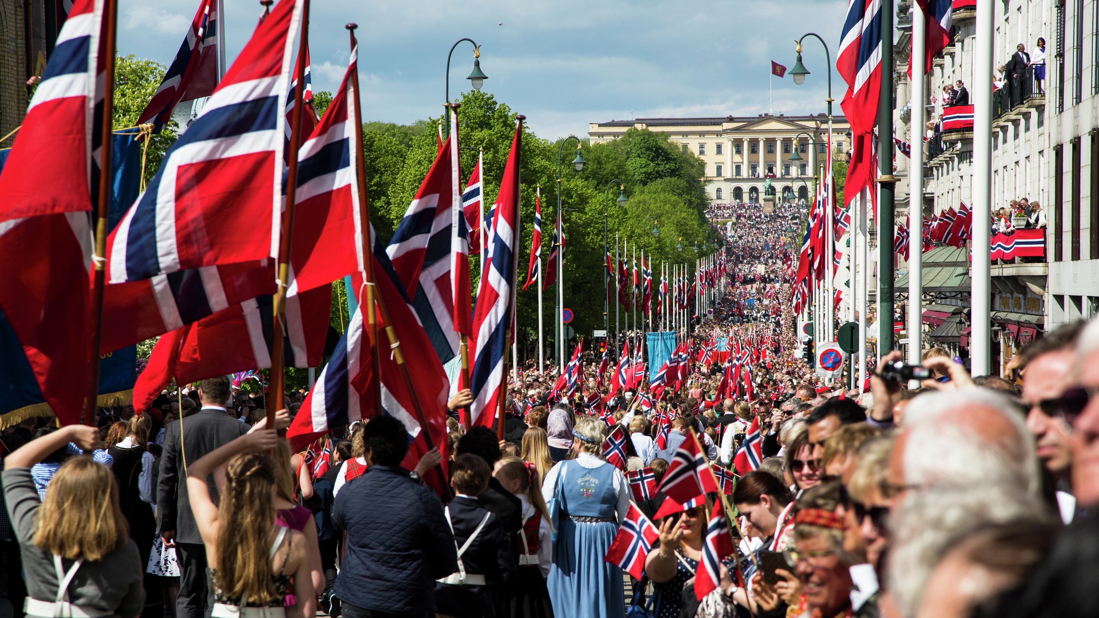 National Day of Norway, seen from Karl Johan street, a parade towards The Royal Castle, National costume