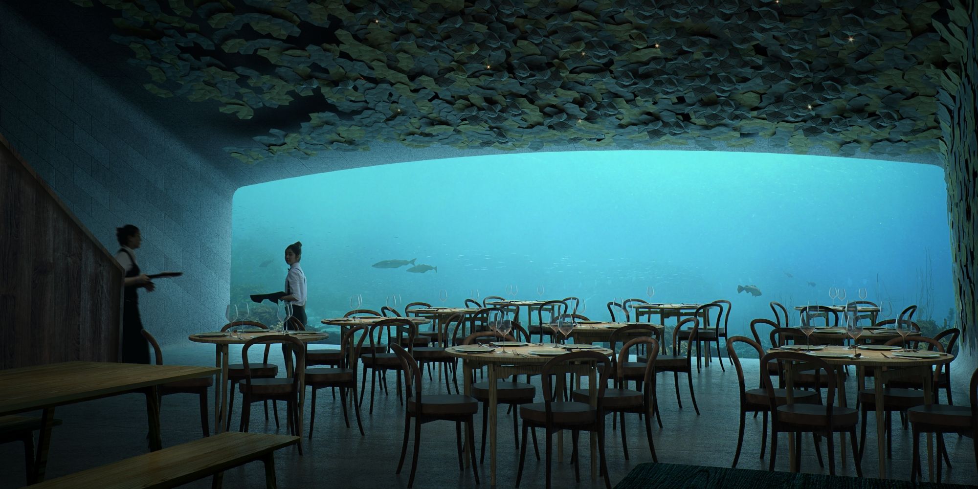 Inside the underwater restaurant Under in Lindesnes, Southern Norway