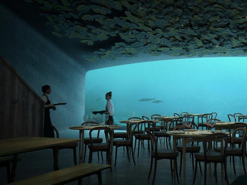 Im Inneren des Unterwasser-Restaurants Under in Lindesnes, Südnorwegen