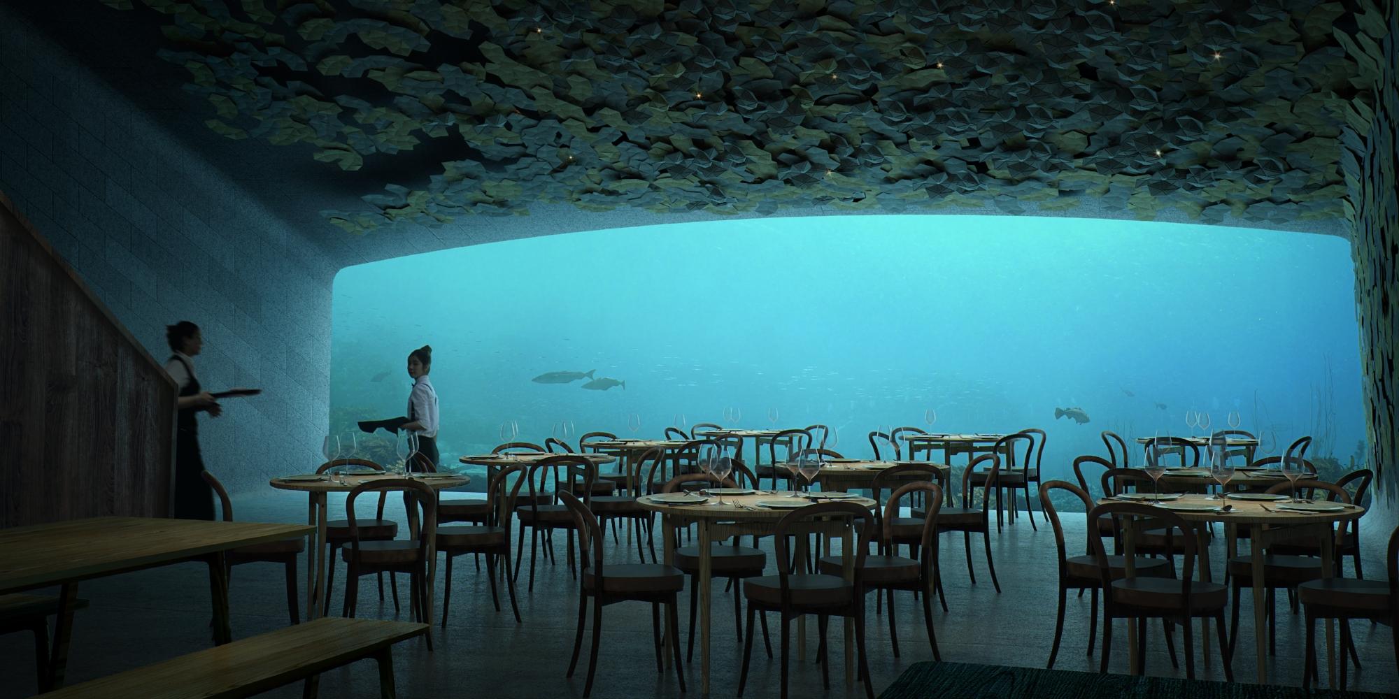 Inside the underwater restaurant Under in Lindesnes, Southern Norway