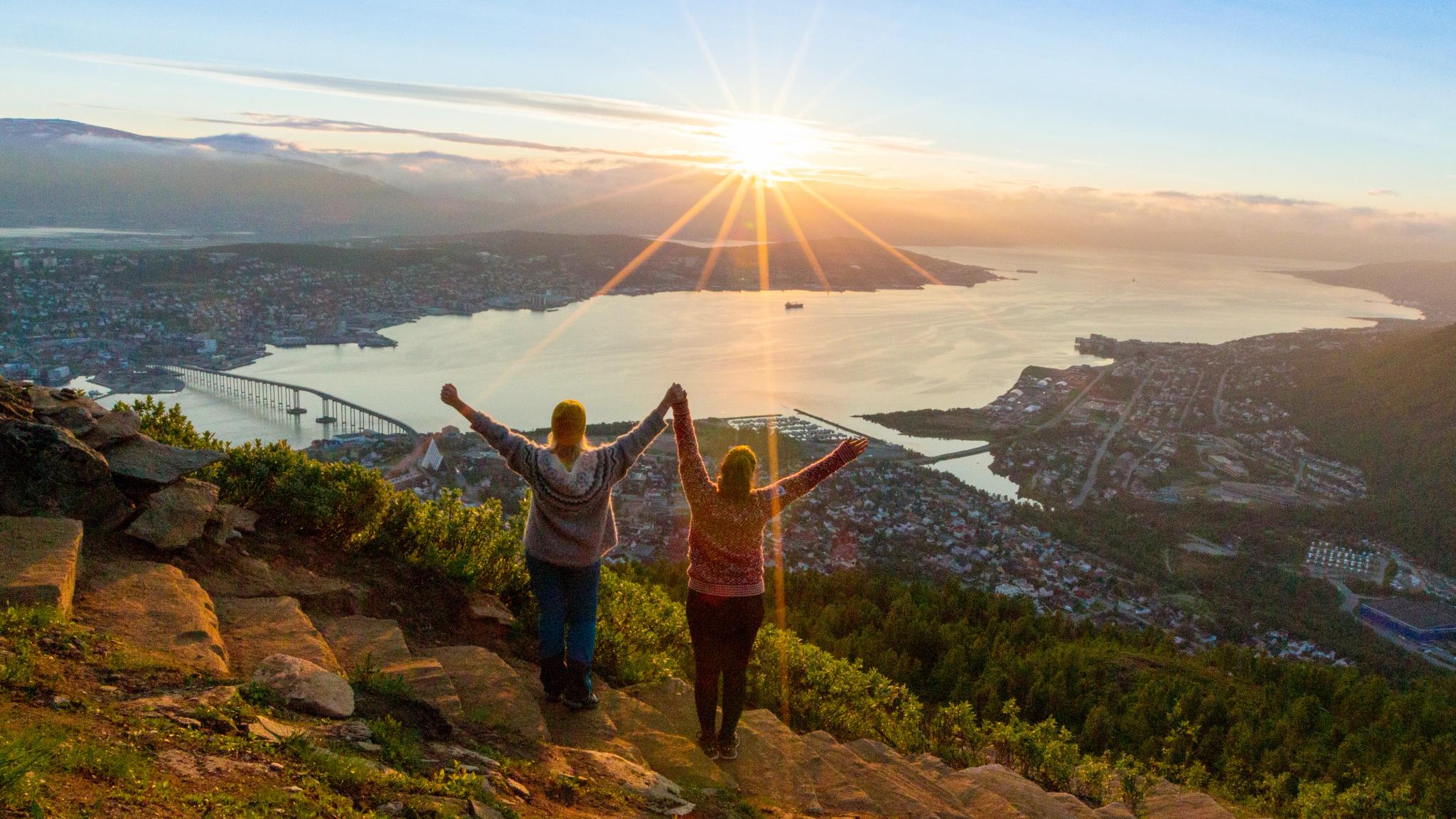 Hiking on the Sherpa staircase to Mount Storsteinen in Tromsø, Northern Norway