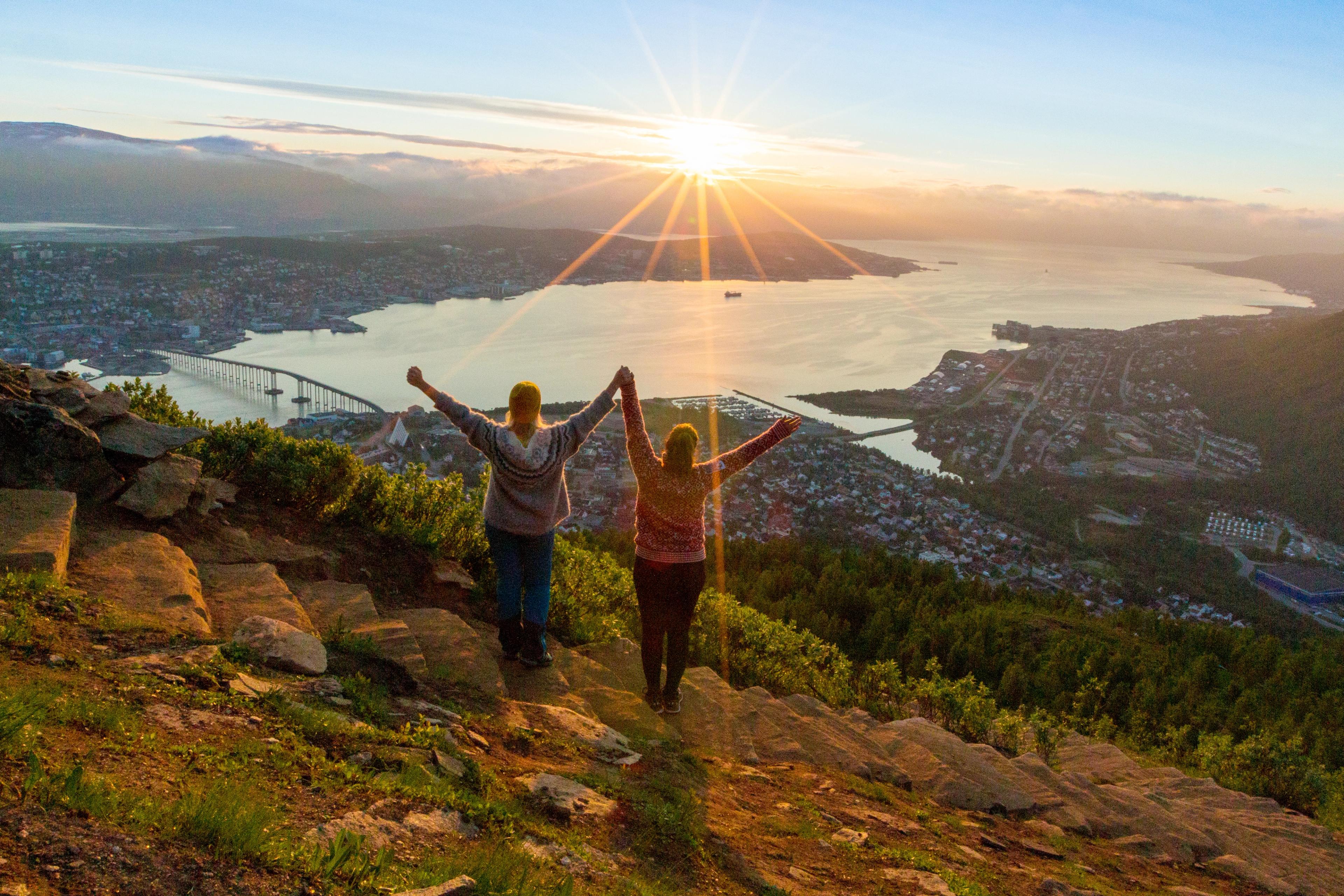 Hiking on the Sherpa staircase to Mount Storsteinen in Tromsø, Northern Norway