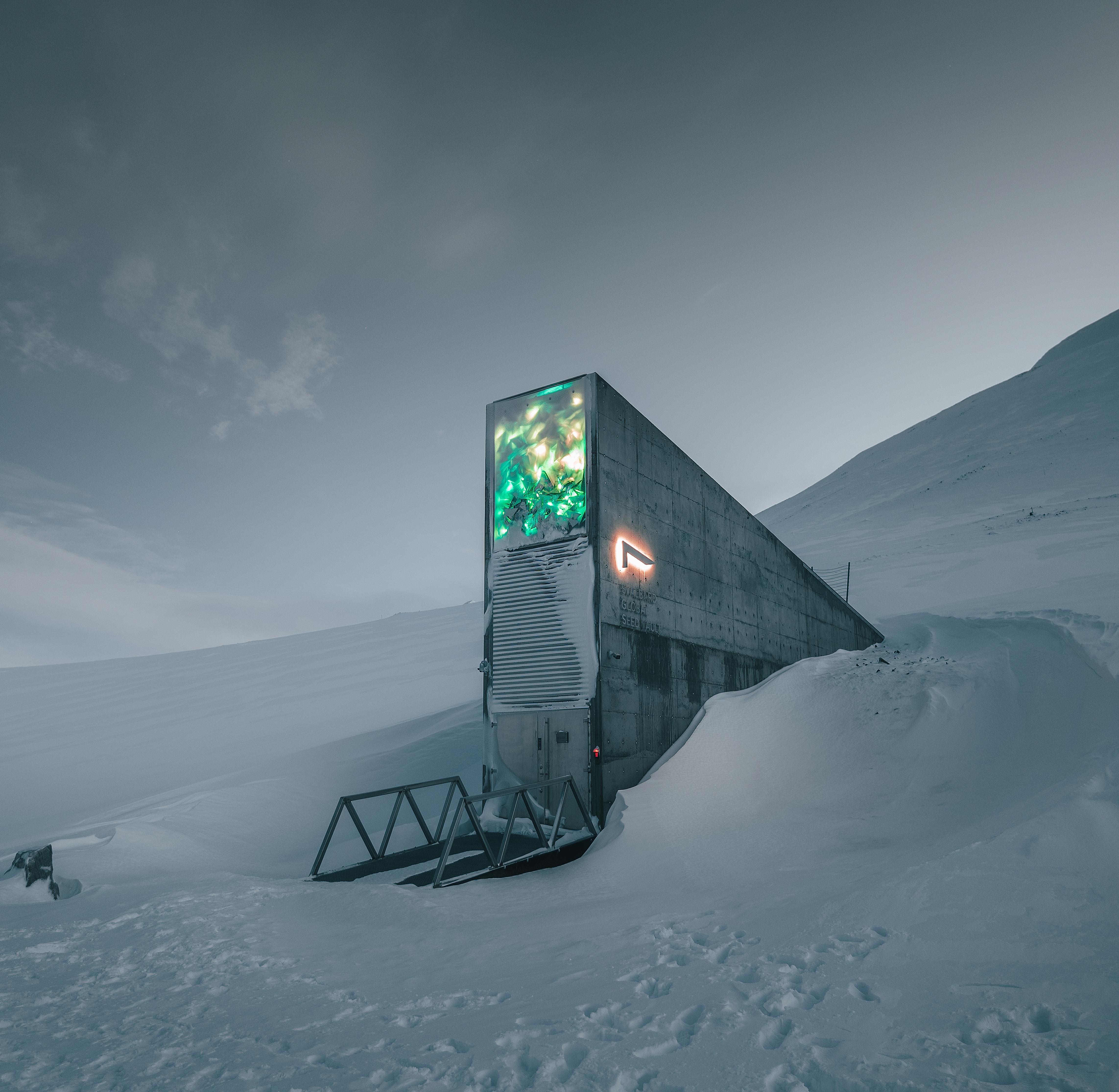 The seed vault in Svalbard during polar night