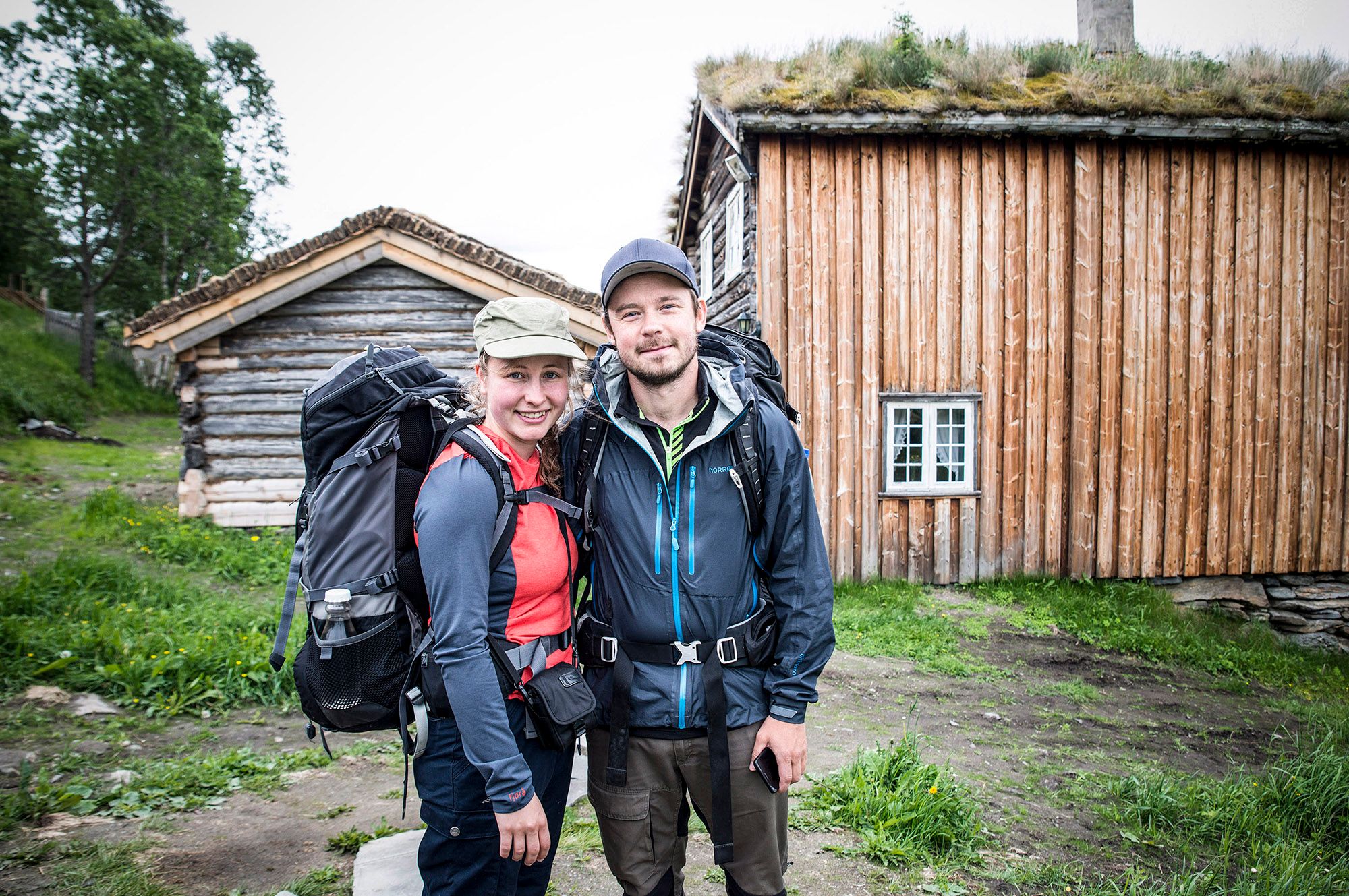 Two pilgrims at the St. Olav Ways, near Budsjord, Eastern Norway