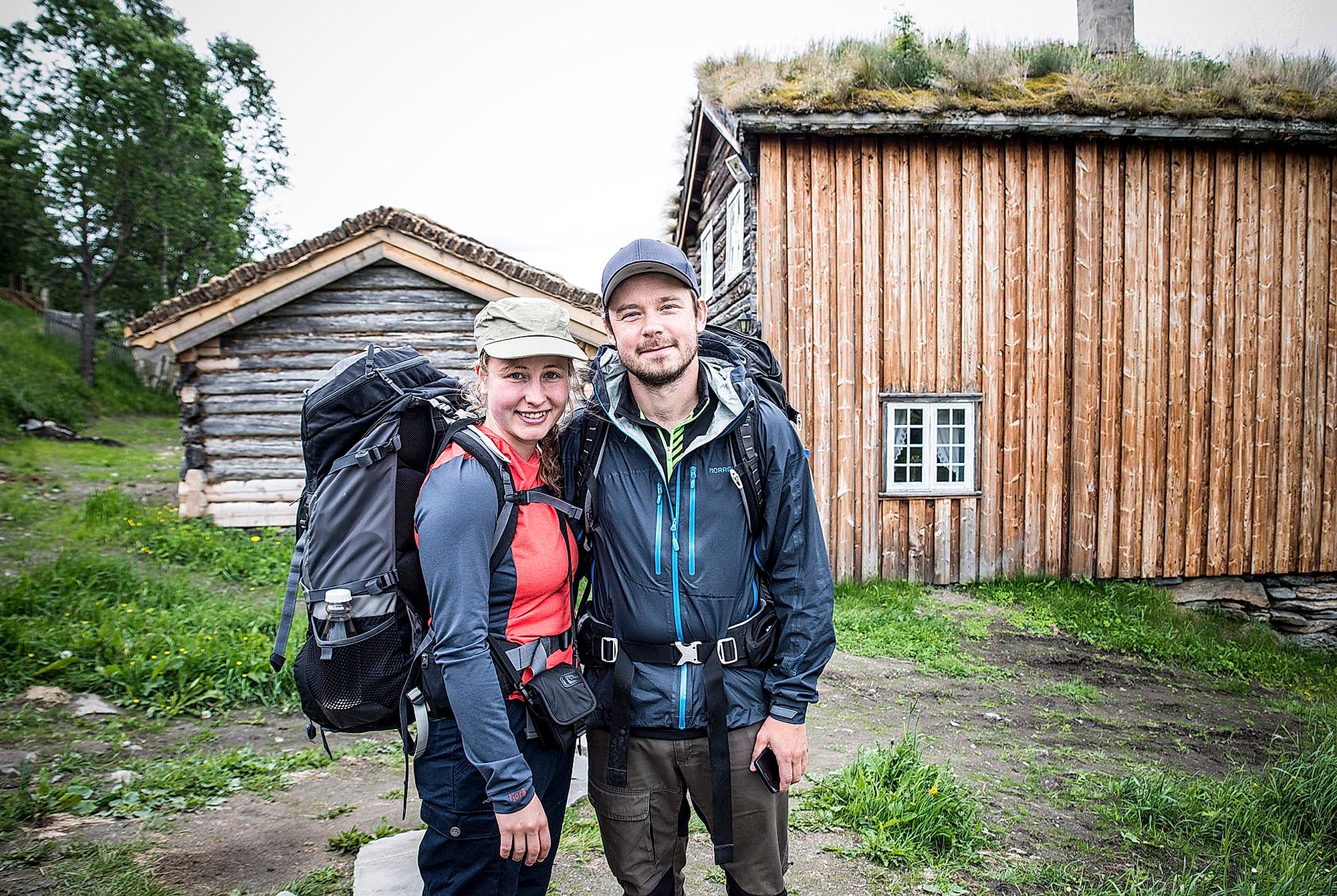 Two pilgrims at the St. Olav Ways, near Budsjord, Eastern Norway