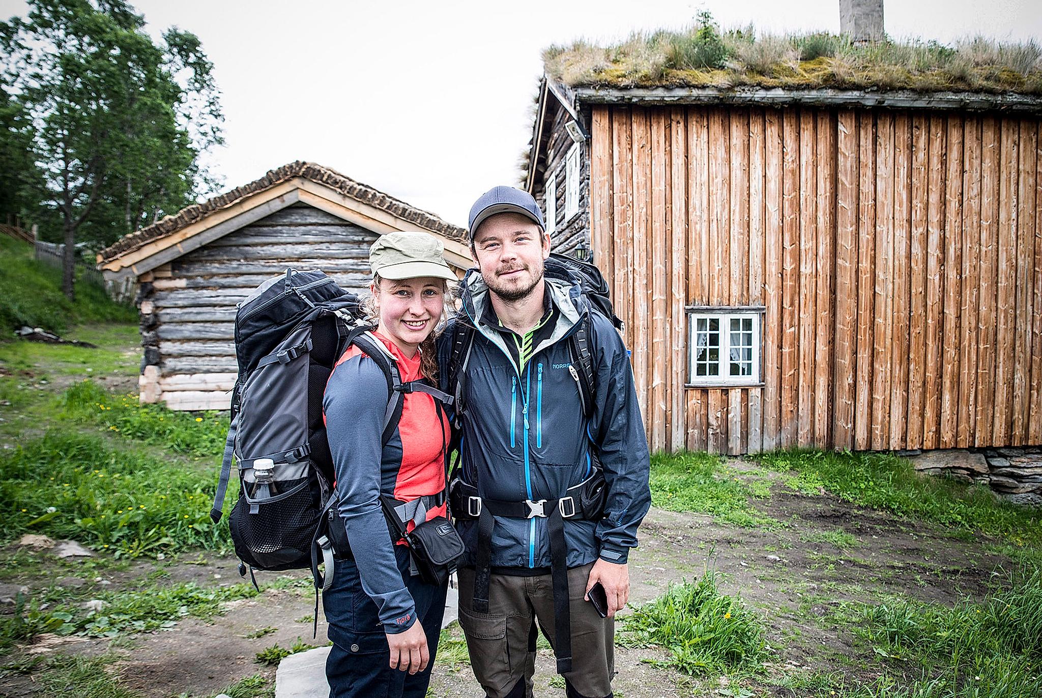 Two pilgrims at the St. Olav Ways, near Budsjord, Eastern Norway