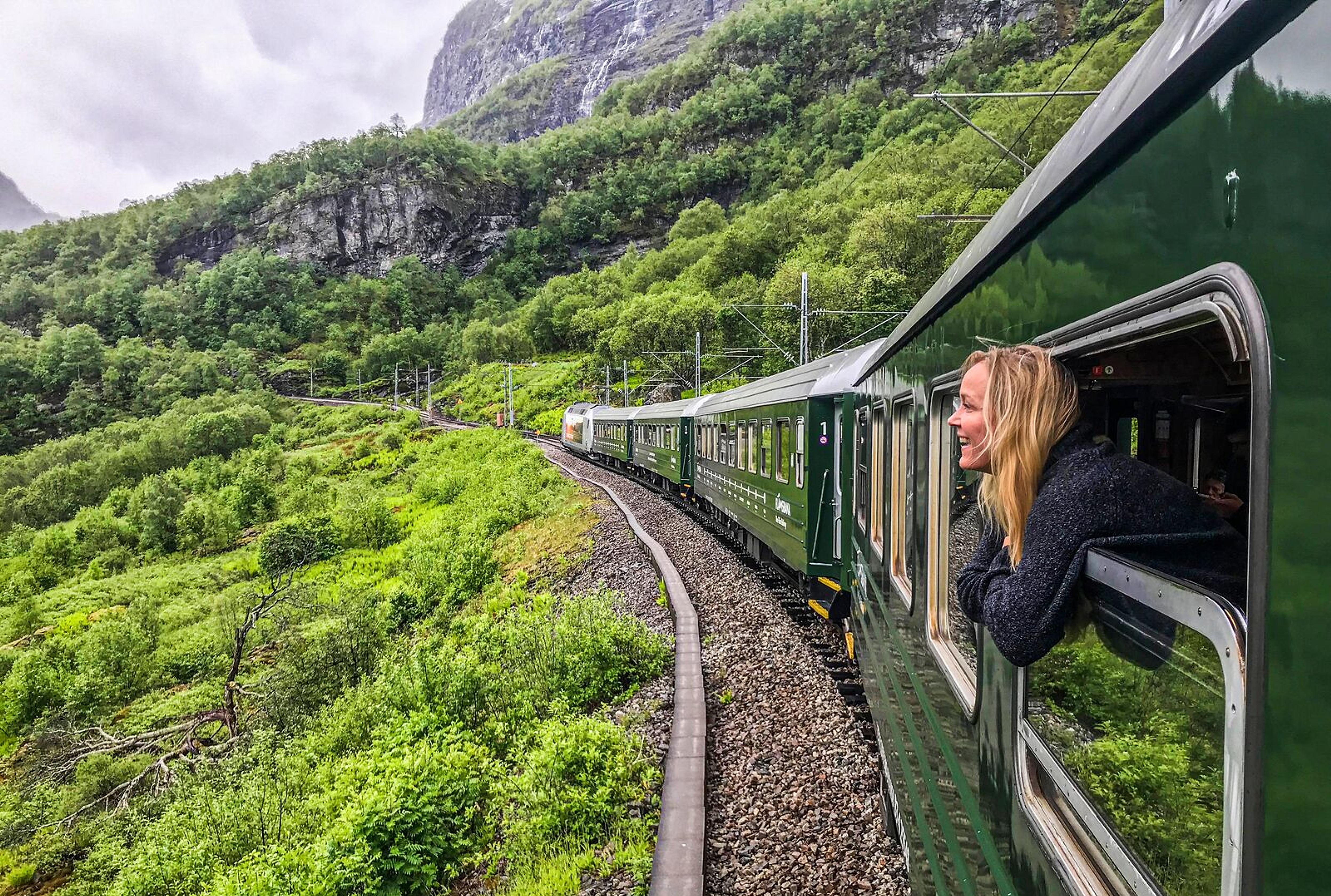 A woman traveling with Flåm railway