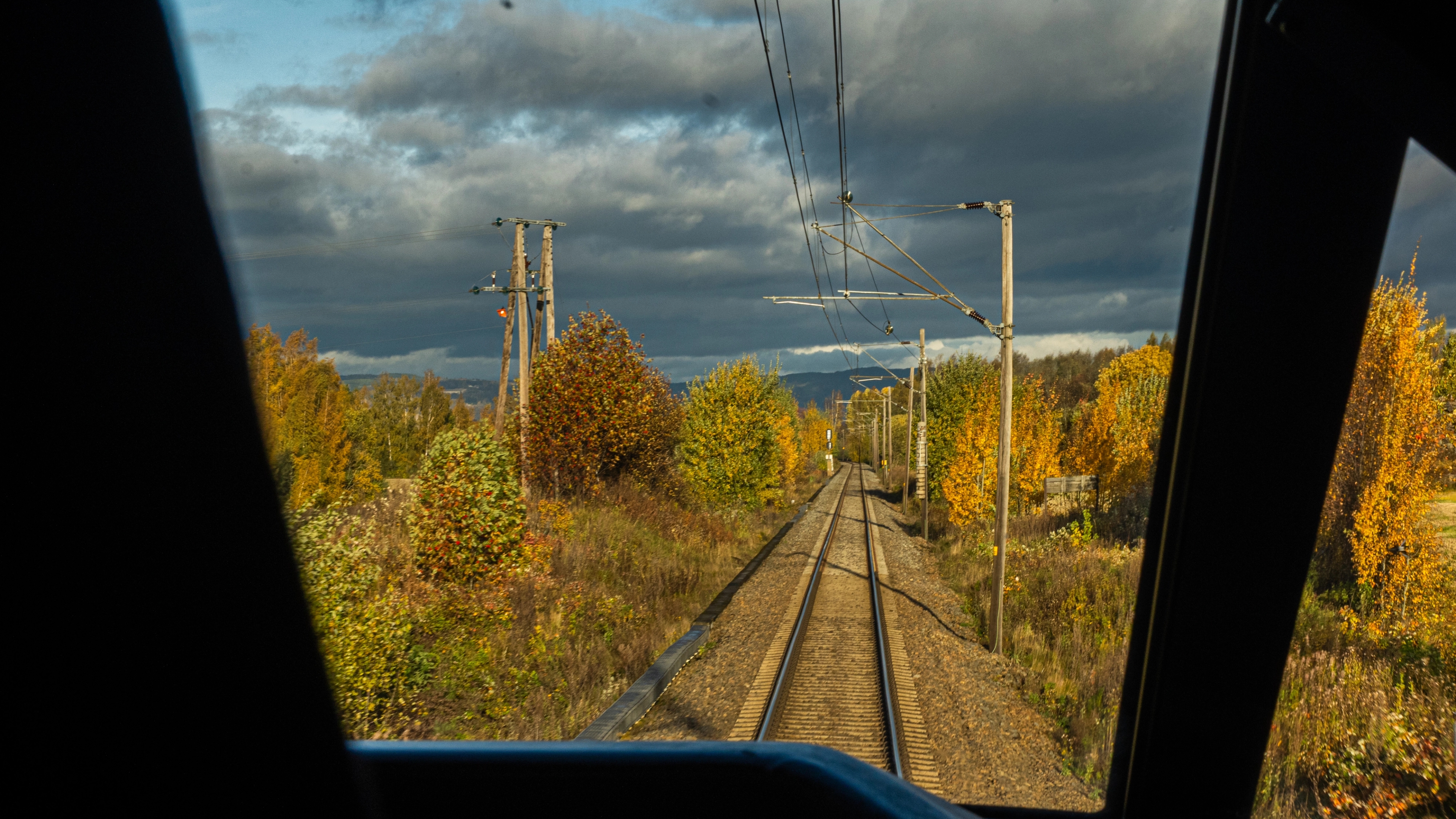 View through the window at the Dovre line railway