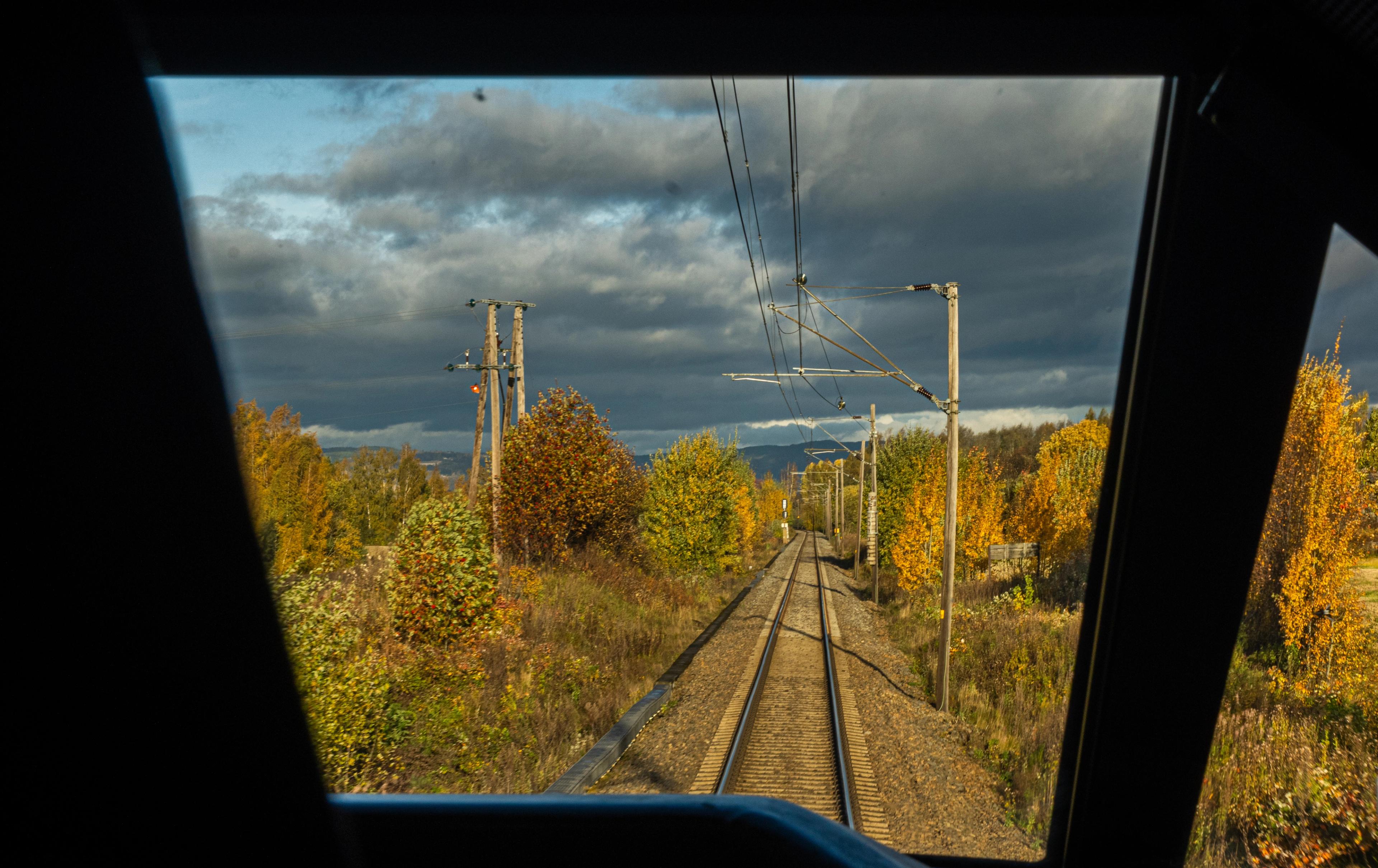 View through the window at the Dovre line railway