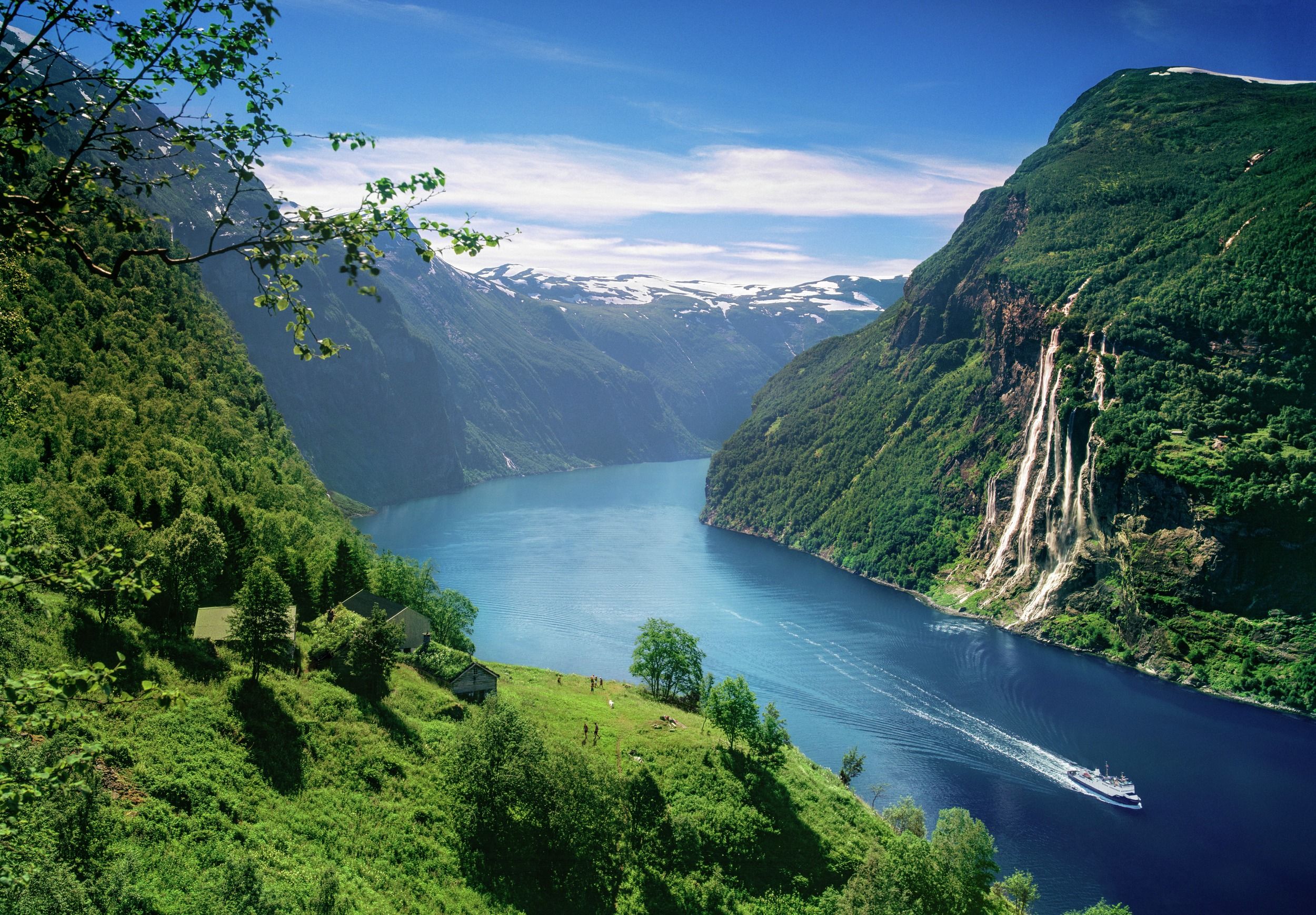 The Seven Sisters waterfall and a view of the Geiranger from above in Fjord Norway