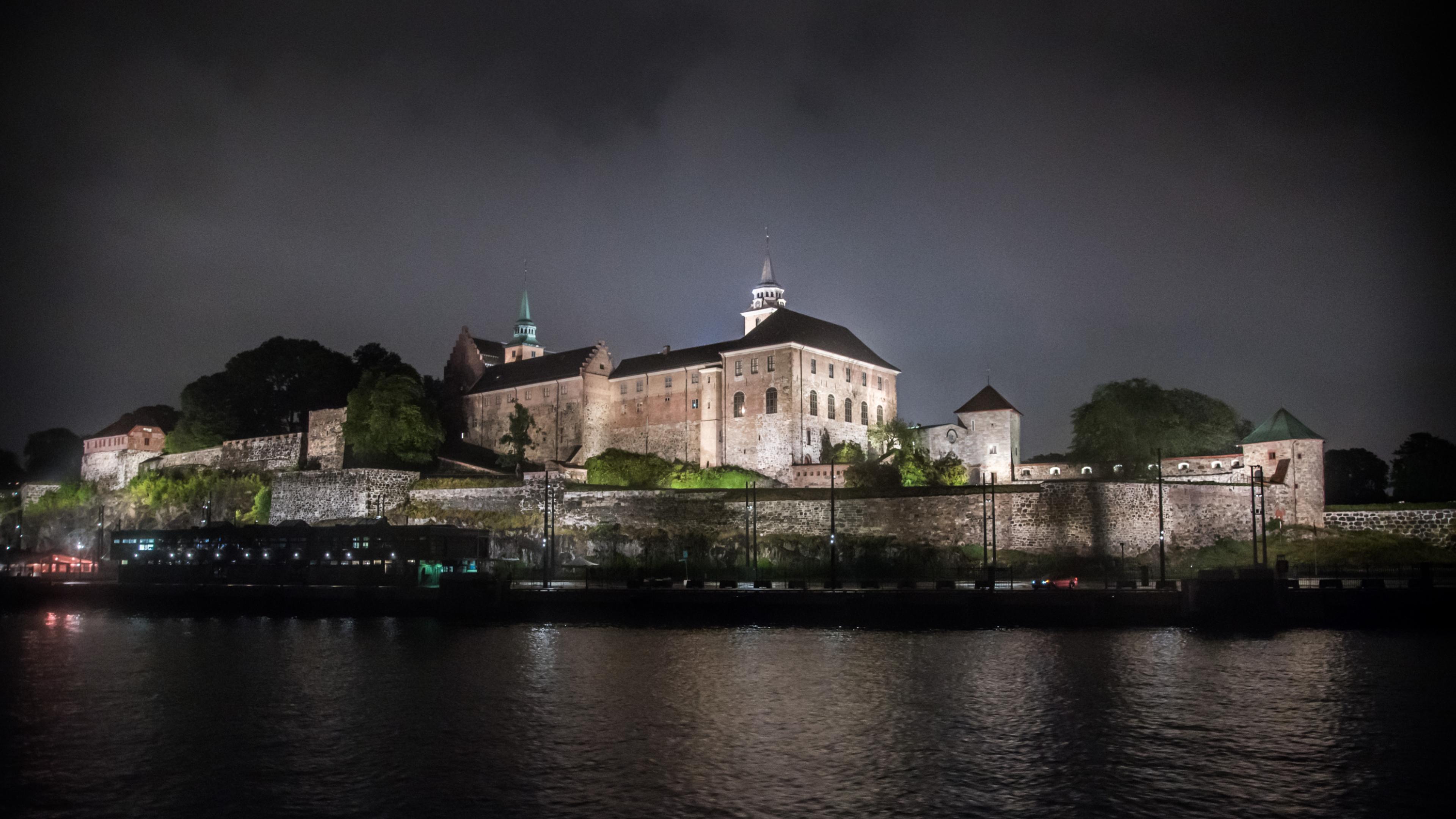 Akershus fortress seen at night