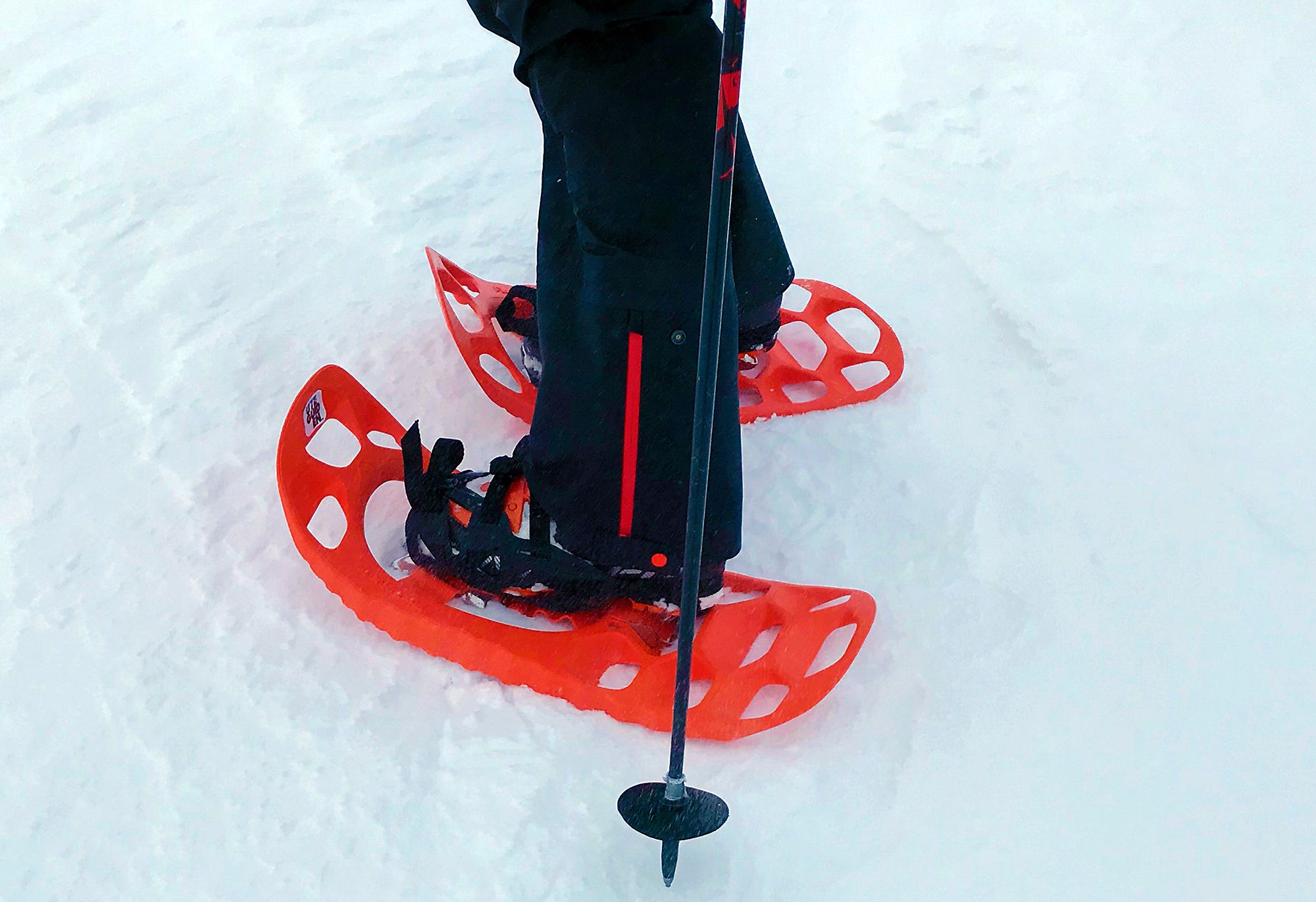 Close-up of snowshoes in Strandafjellet, Fjord Norway