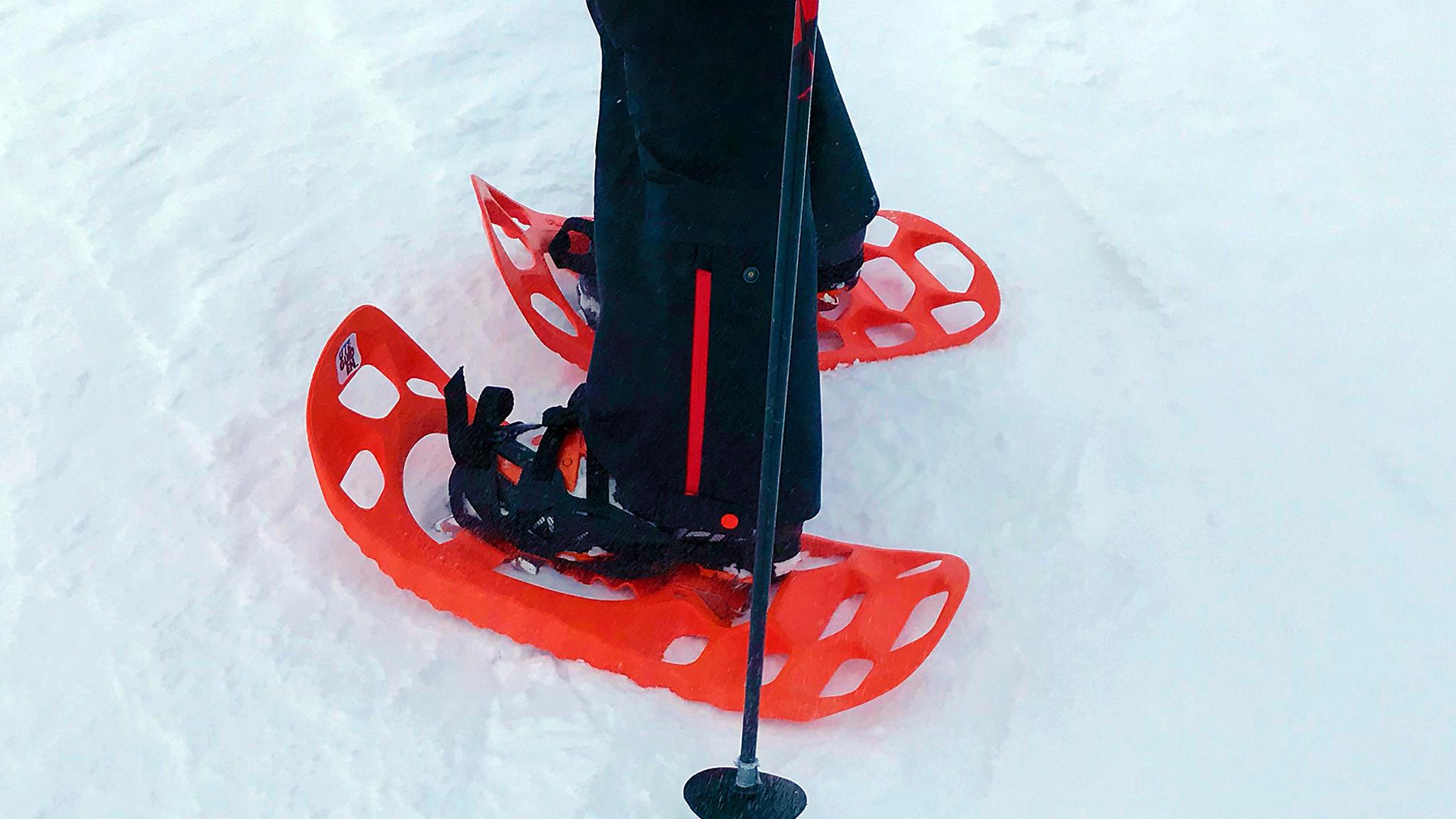 Close-up of snowshoes in Strandafjellet, Fjord Norway