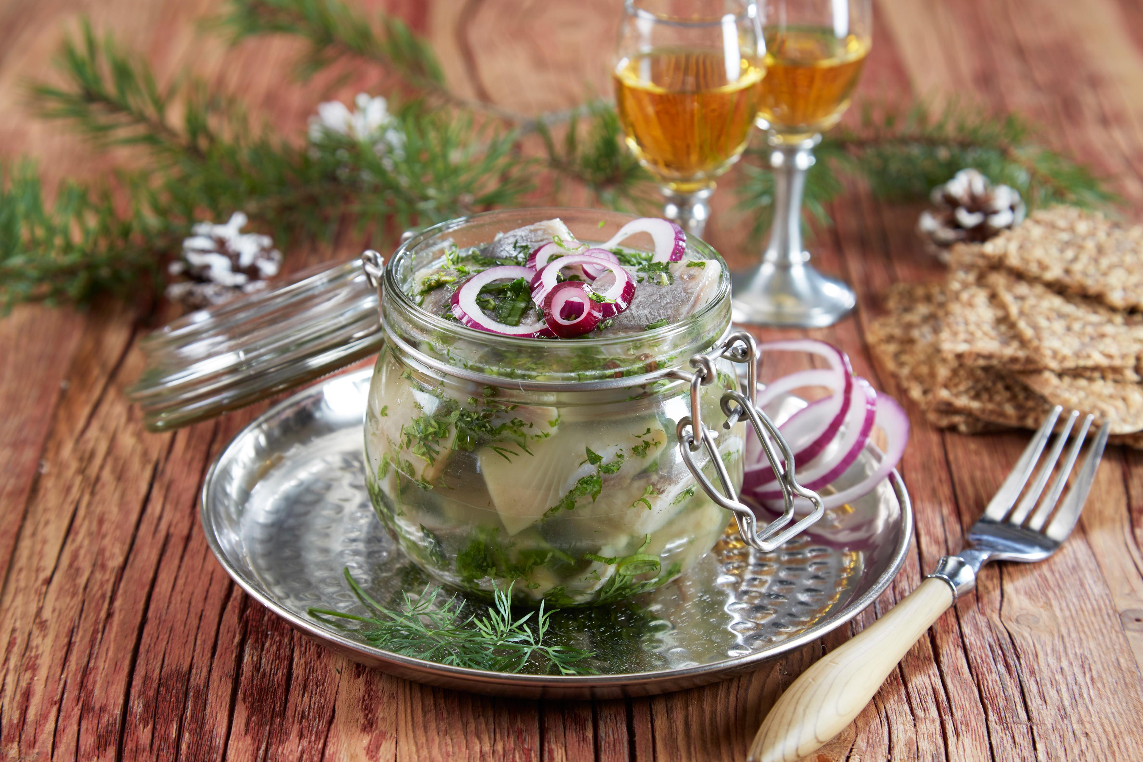 A jar of pickled herring in Norway, or sursild as we call it