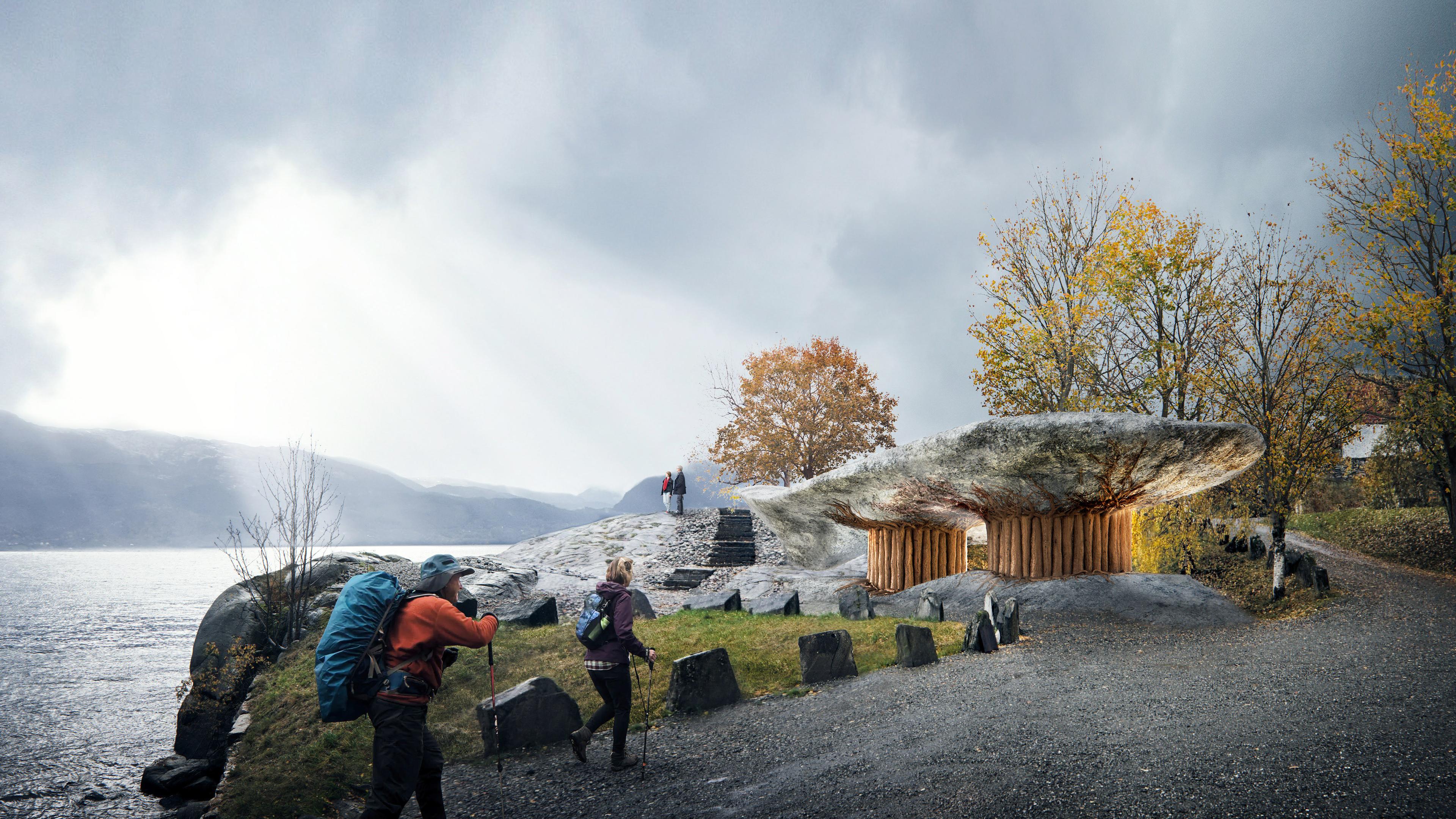 Illustration of new restrooms at Tyrvefjøra, Norwegian Scenic Route Hardanger in Fjord Norway