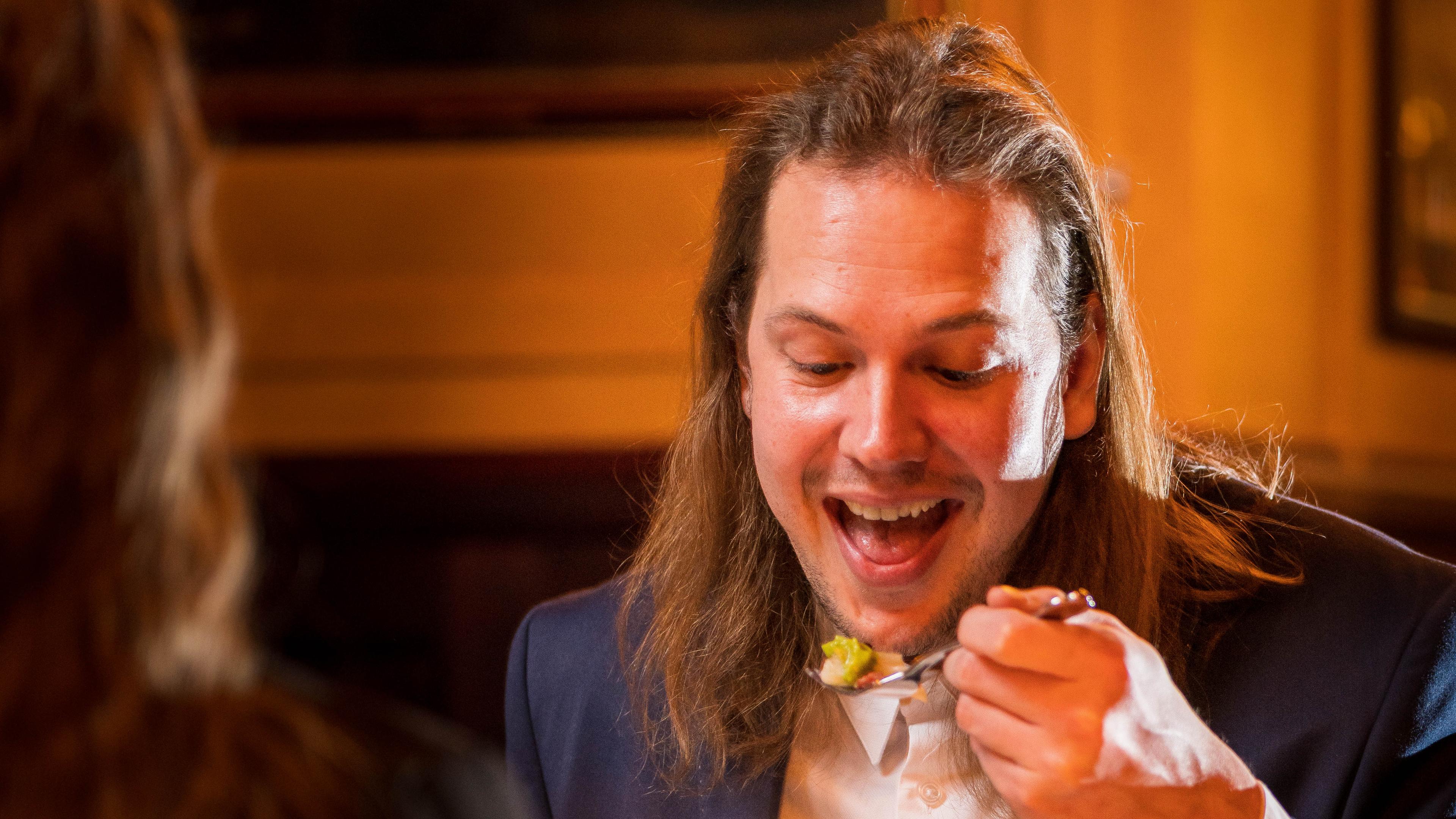 A man enjoying lutefisk