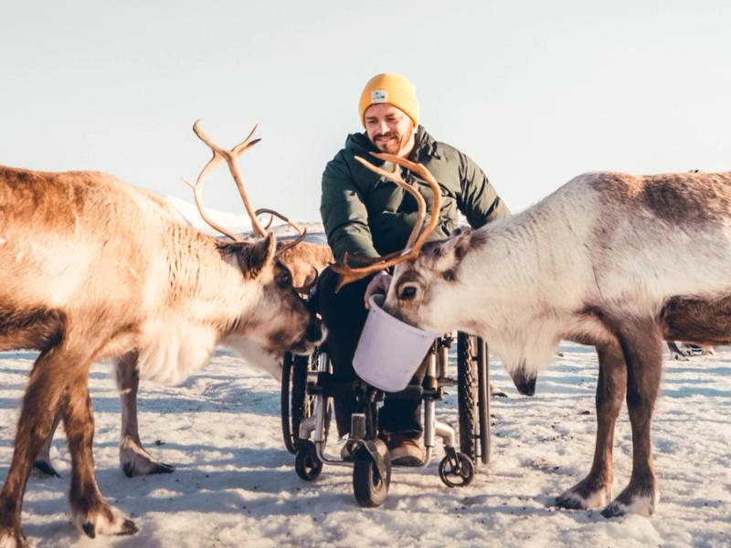 Pierre feeding reindeers