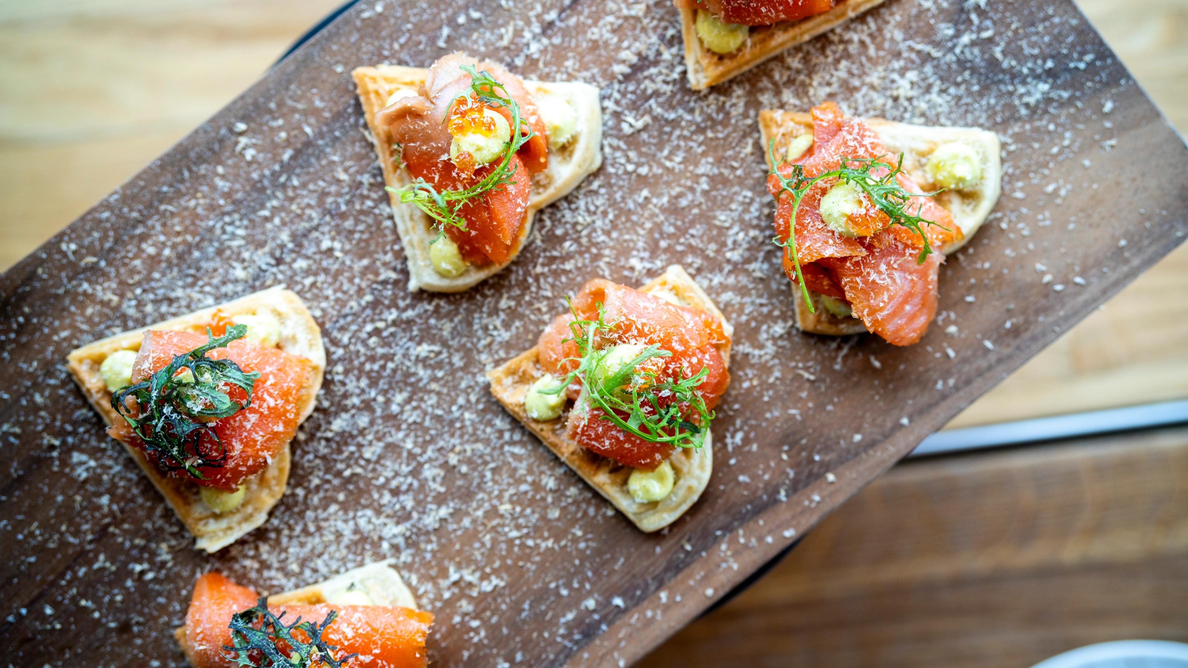 Salty waffles with salmon