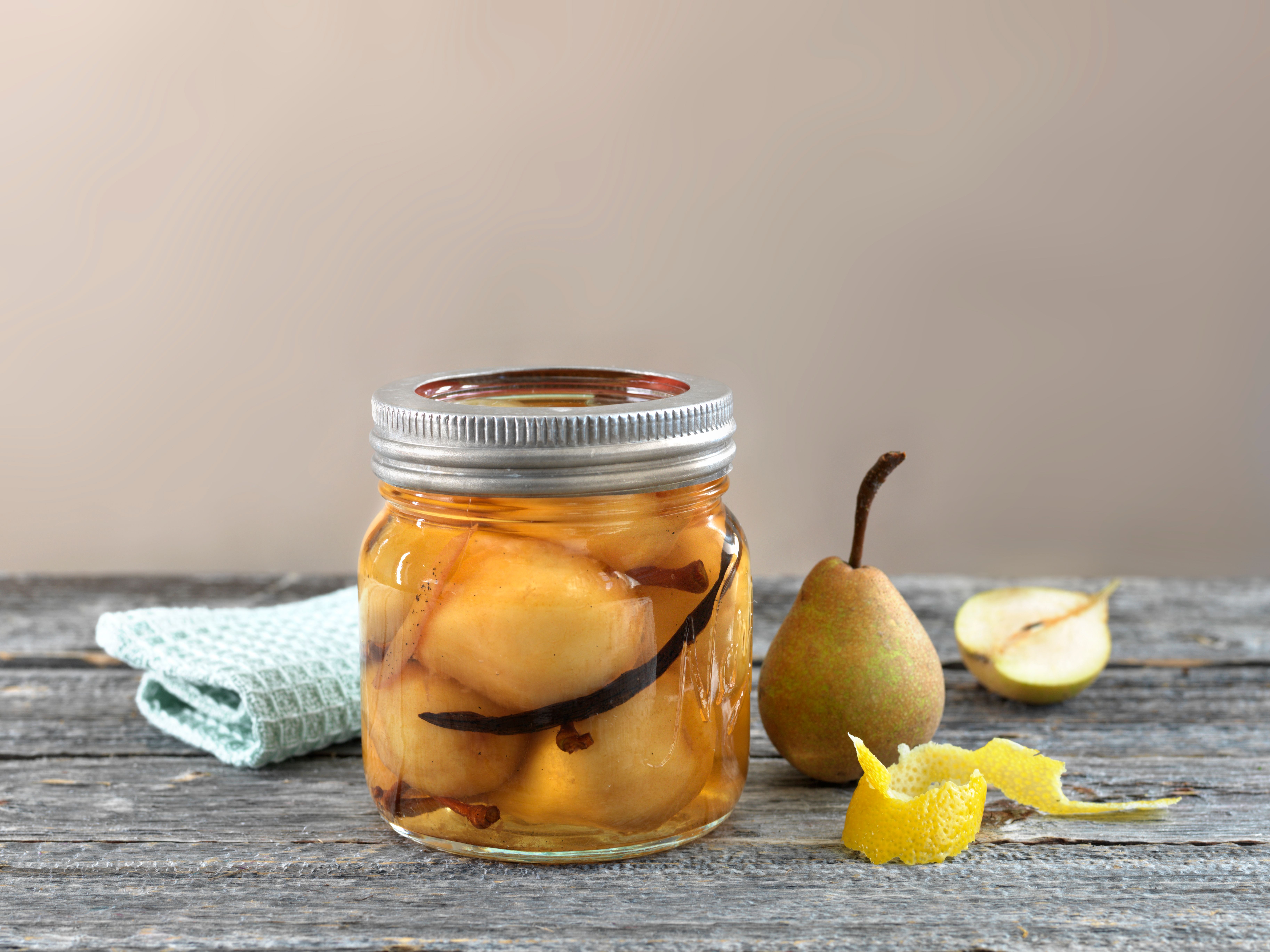 Conserved pears in a jar in Norway