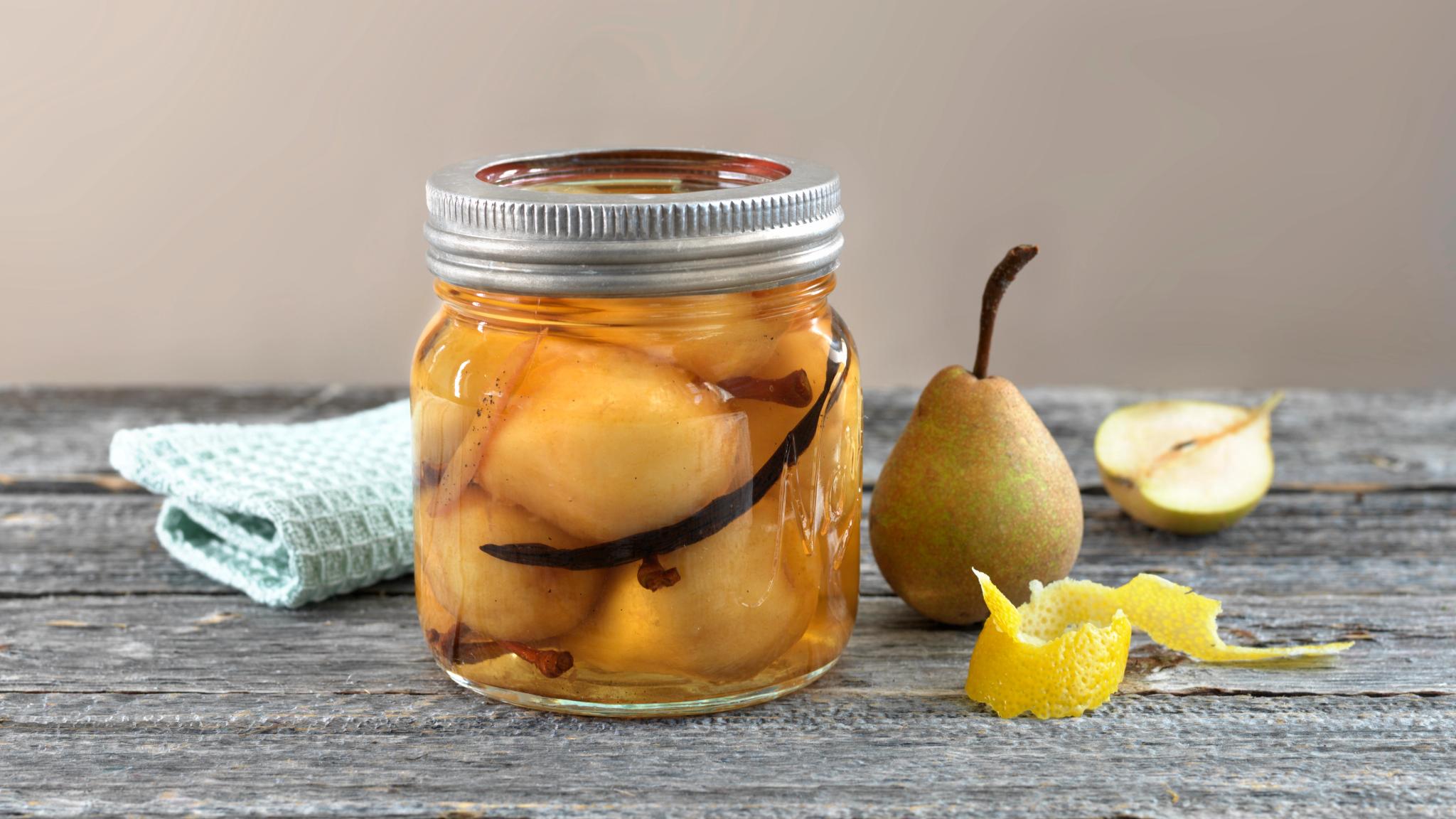 Conserved pears in a jar in Norway