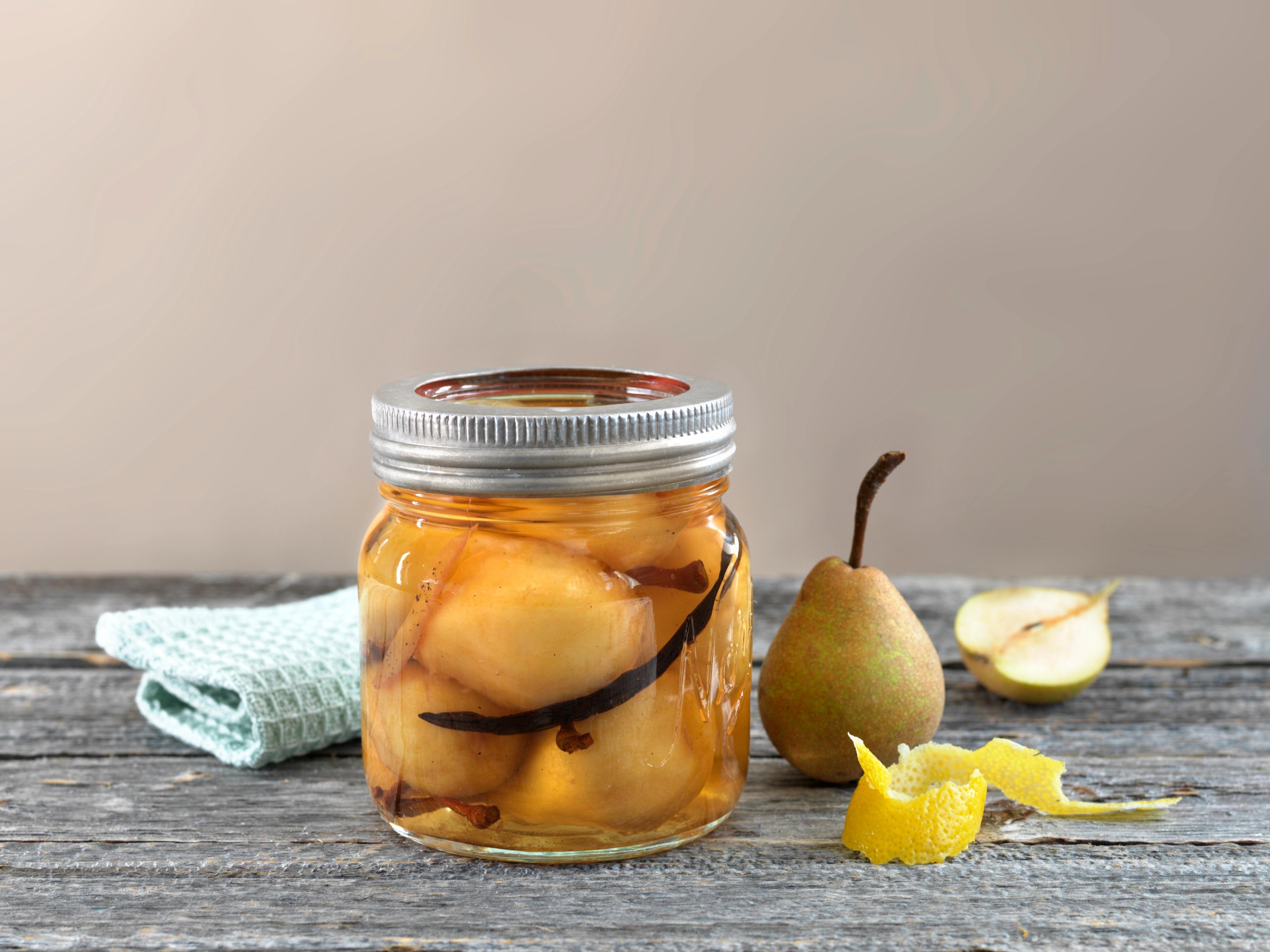 Conserved pears in a jar in Norway